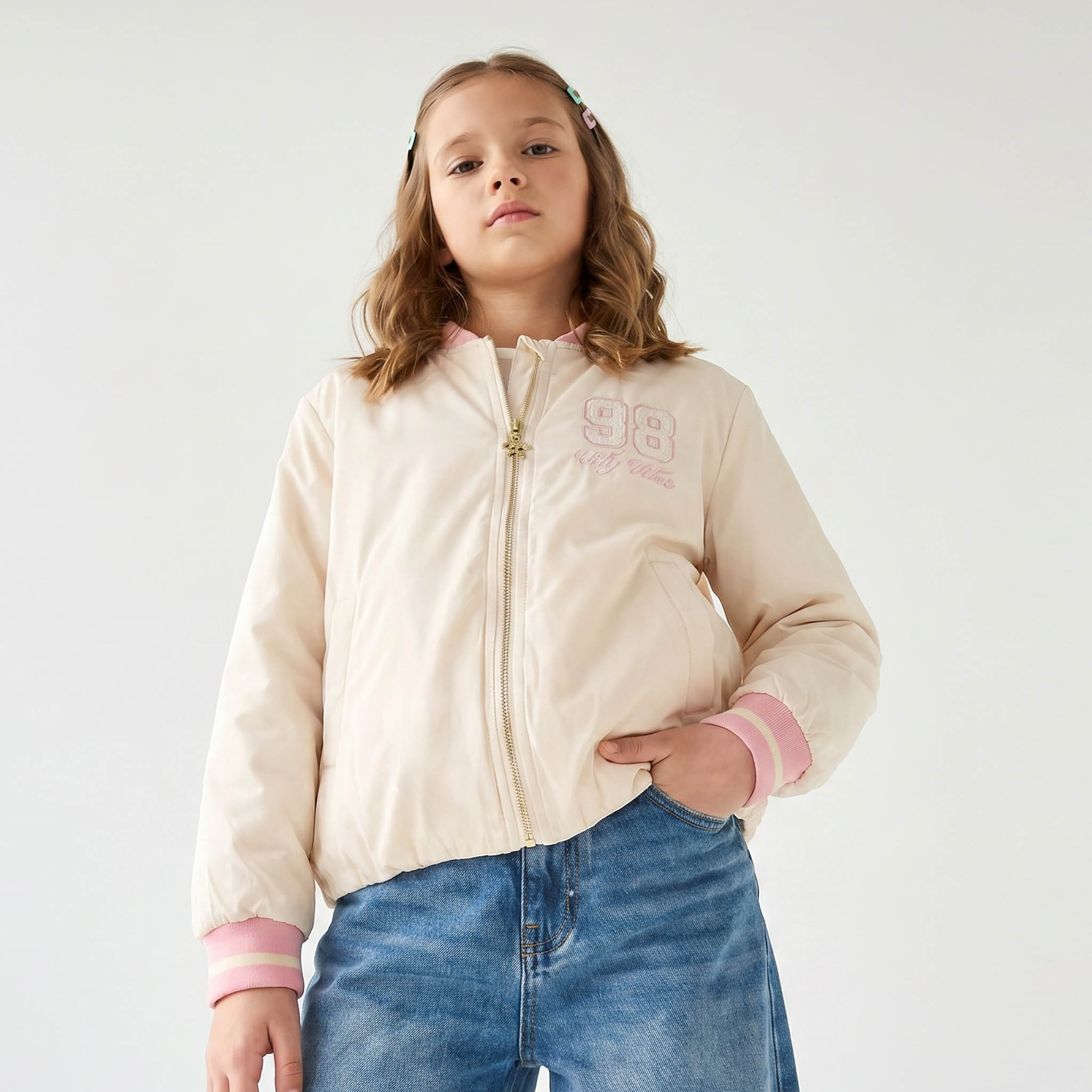 Disney Lace Applique Bomber Jacket with Zip Closure-girls-clothing-jacketsandcoats-image-1