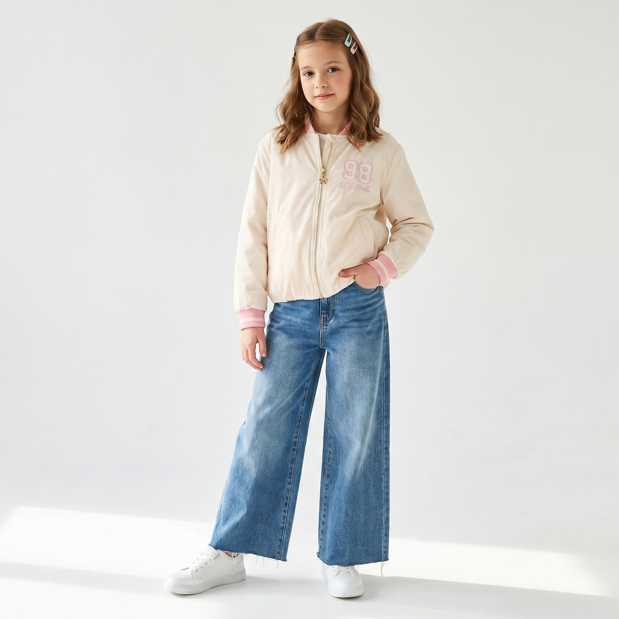 Disney Lace Applique Bomber Jacket with Zip Closure-girls-clothing-jacketsandcoats-image-2