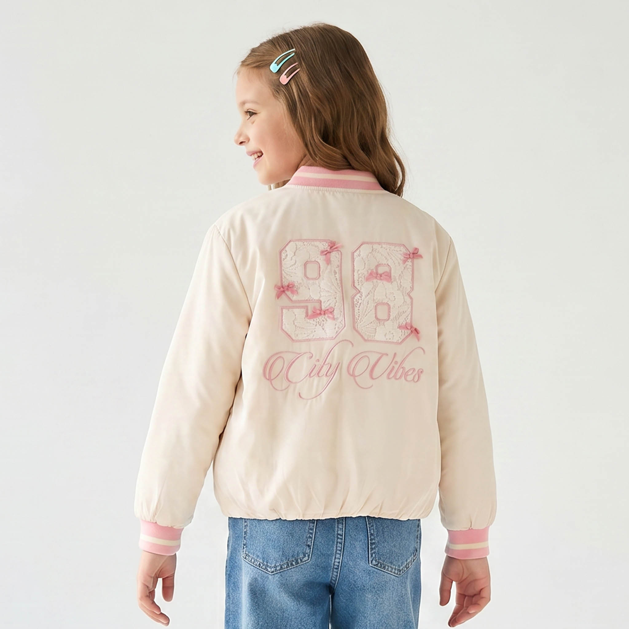 Disney Lace Applique Bomber Jacket with Zip Closure-girls-clothing-jacketsandcoats-image-3