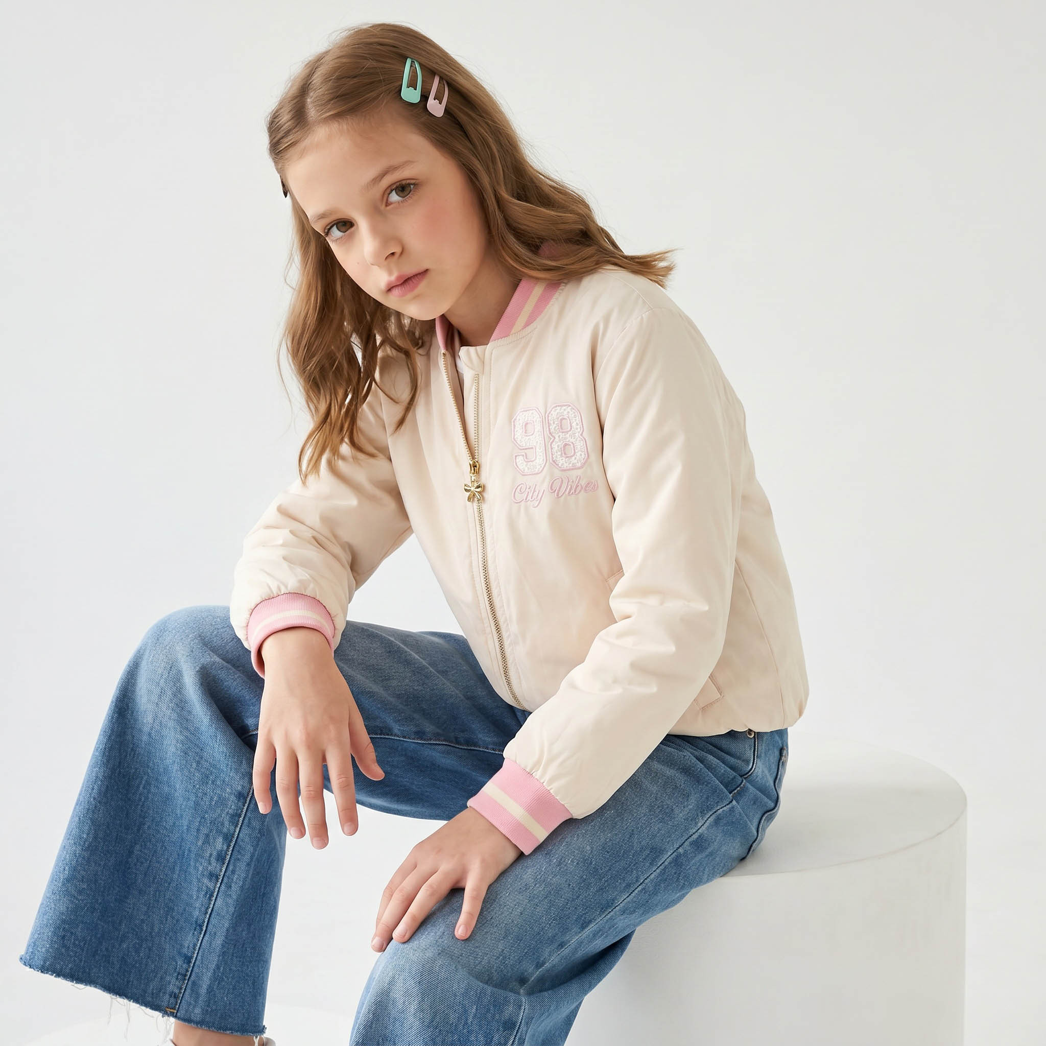 Disney Lace Applique Bomber Jacket with Zip Closure-girls-clothing-jacketsandcoats-image-5