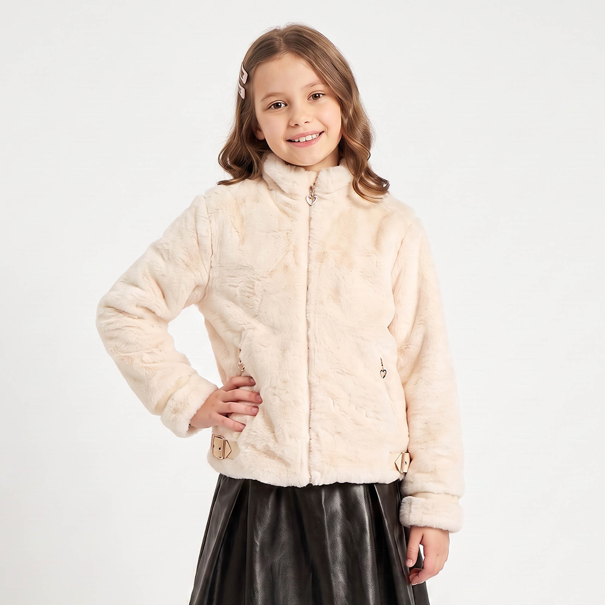 جاكيت بياقة طويلة وأكمام طويلة مع تفاصيل إبزيم من جونيورز-girls-clothing-winterwear-jacketsandcoats-image-1