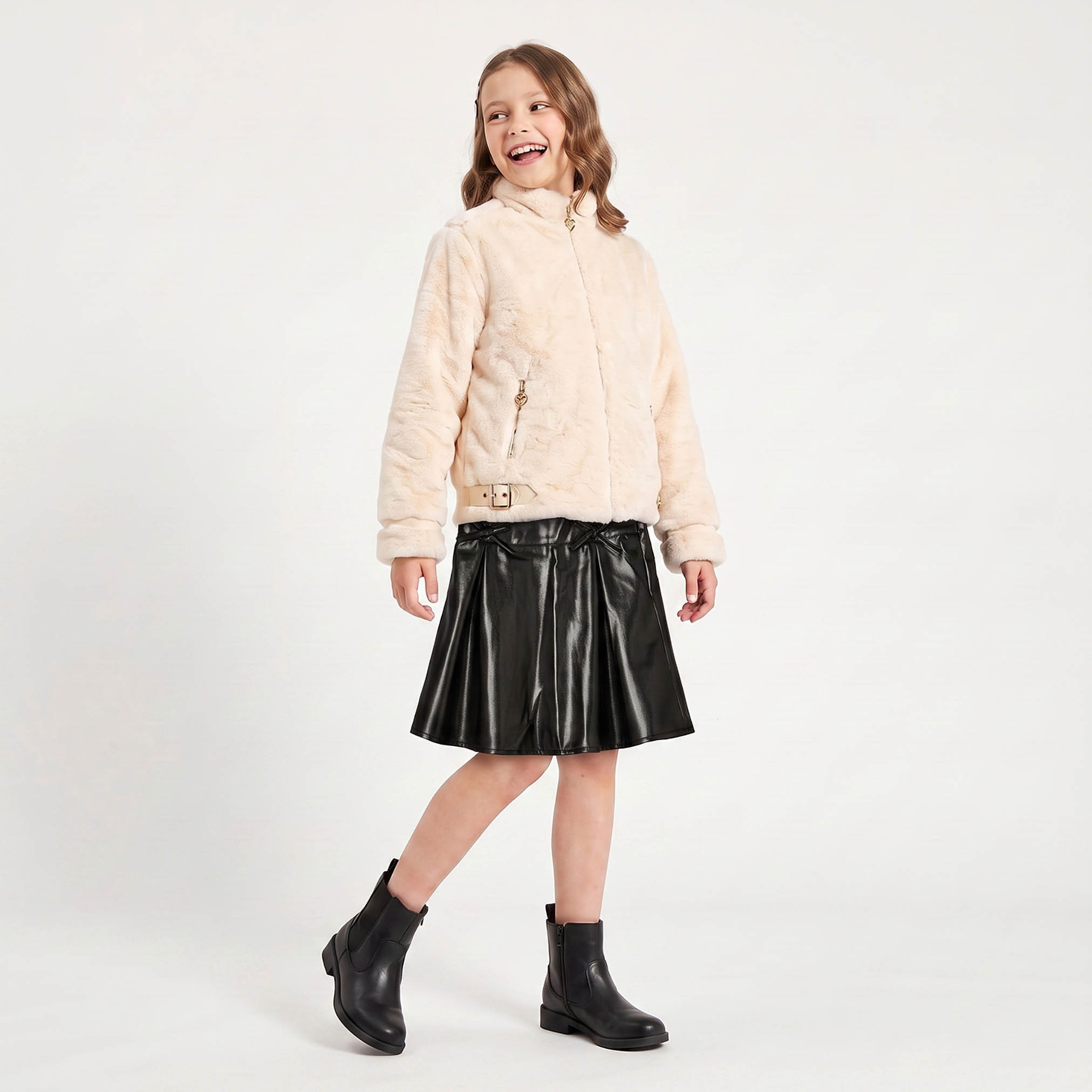 جاكيت بياقة طويلة وأكمام طويلة مع تفاصيل إبزيم من جونيورز-girls-clothing-winterwear-jacketsandcoats-image-5