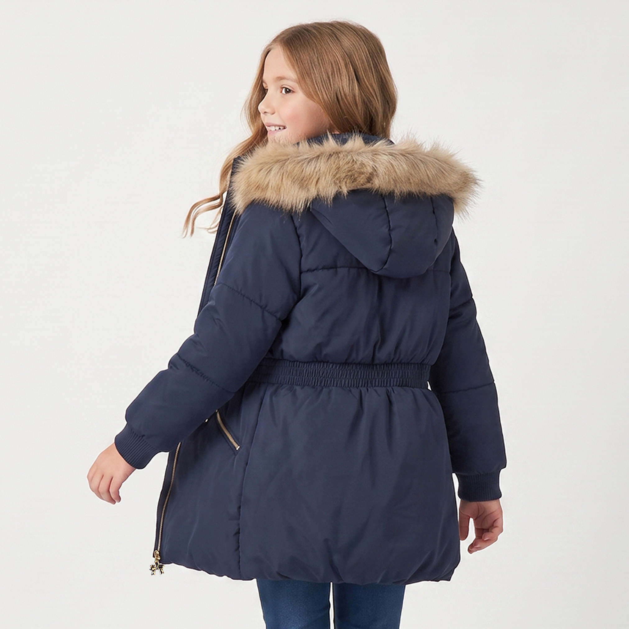 Juniors Faux Fur Trim Padded Jacket with Hood-girls-clothing-winterwear-jacketsandcoats-image-3