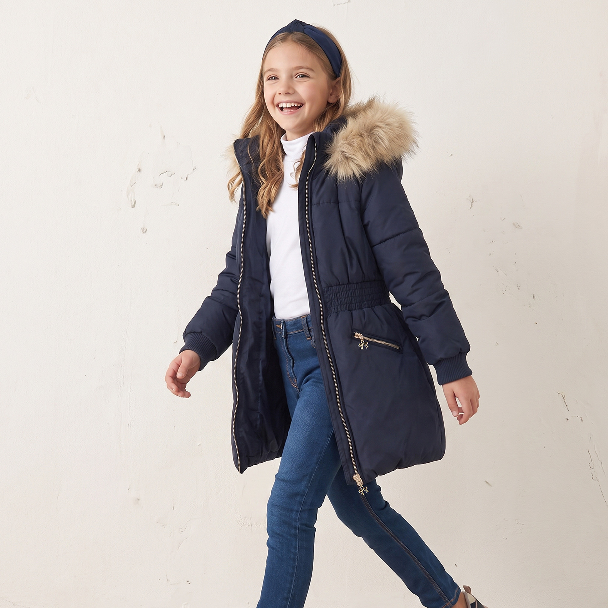 Juniors Faux Fur Trim Padded Jacket with Hood-girls-clothing-winterwear-jacketsandcoats-image-4