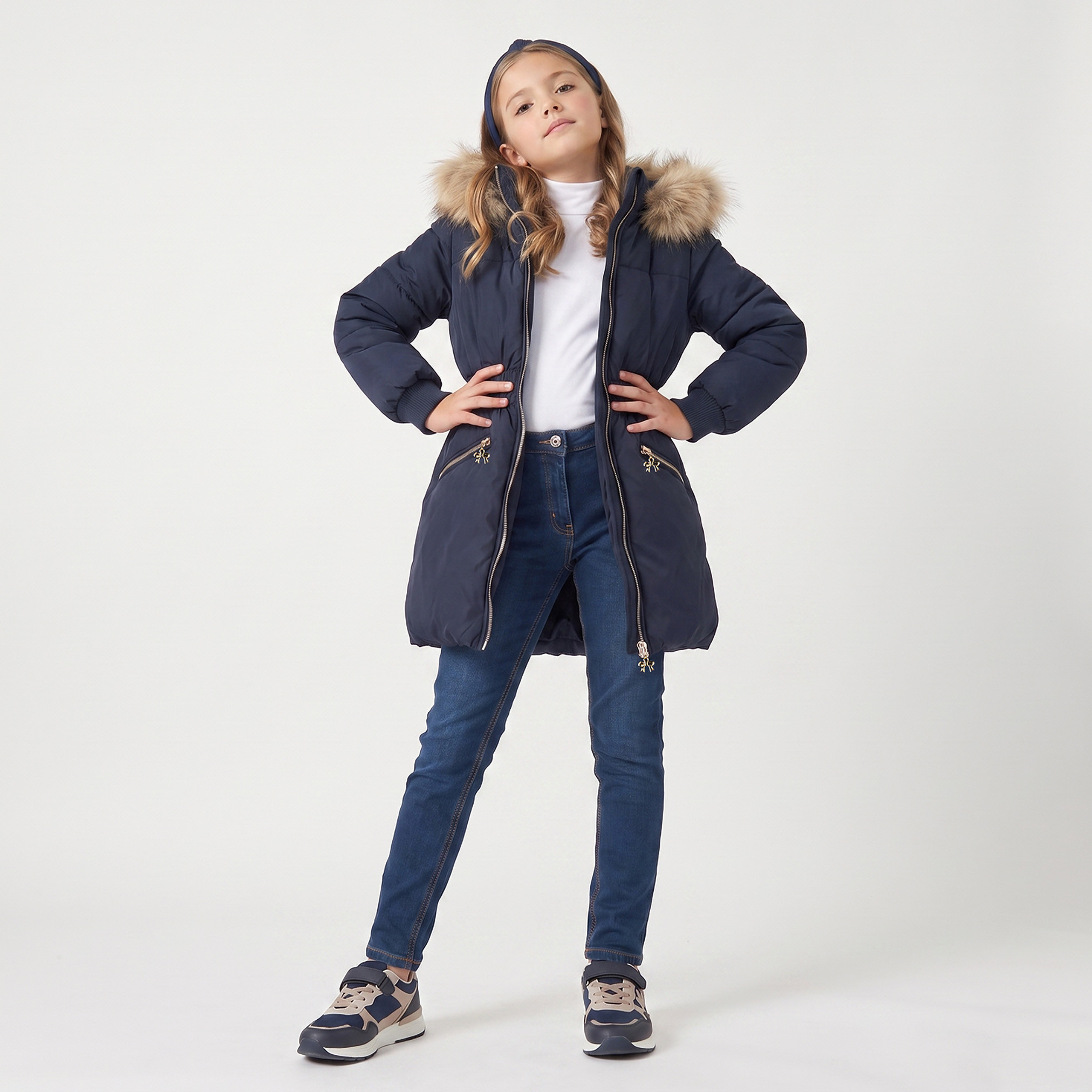 Juniors Faux Fur Trim Padded Jacket with Hood-girls-clothing-winterwear-jacketsandcoats-image-5