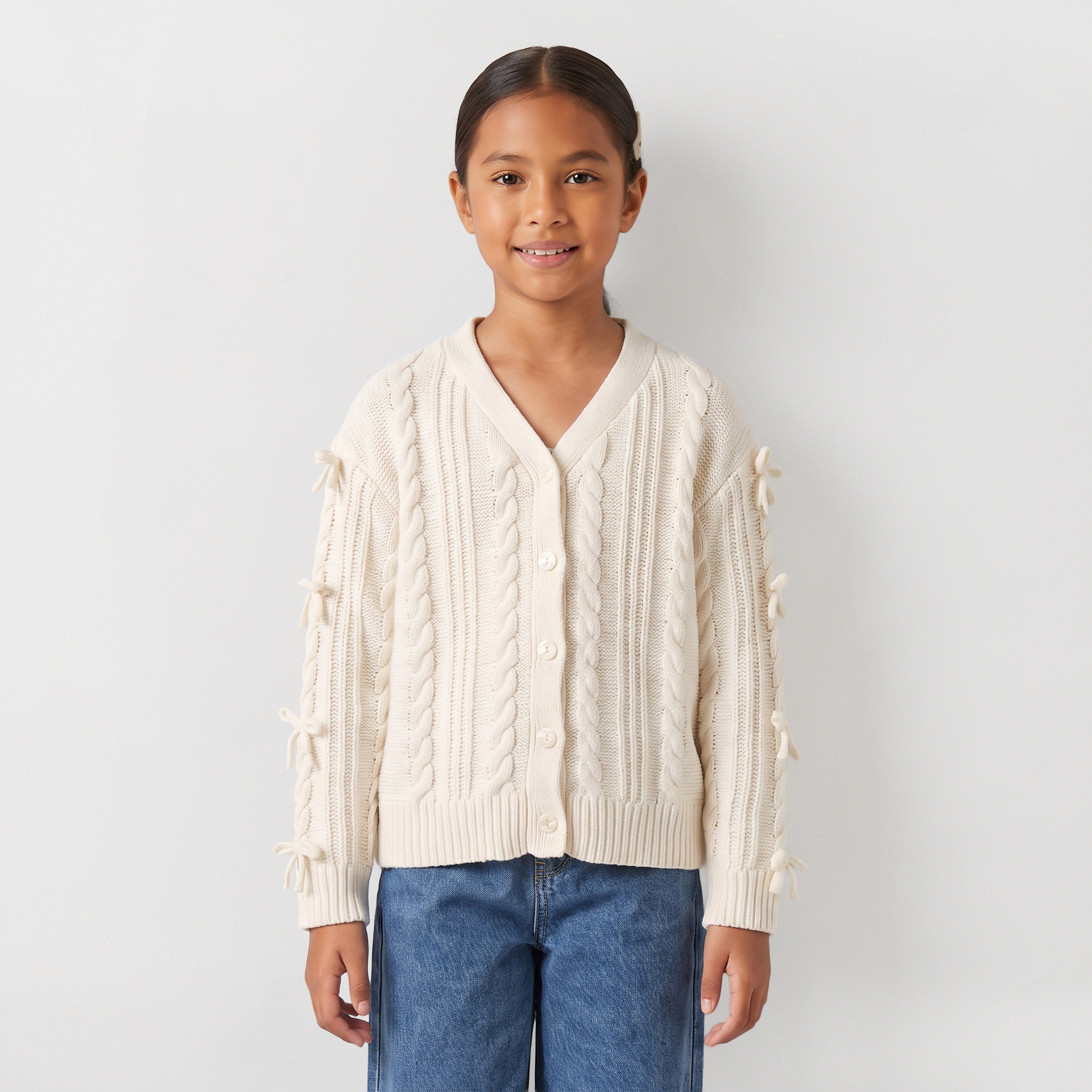 Juniors V-neck Cardigan with Bow Accent-girls-clothing-jumpersandcardigans-image-1