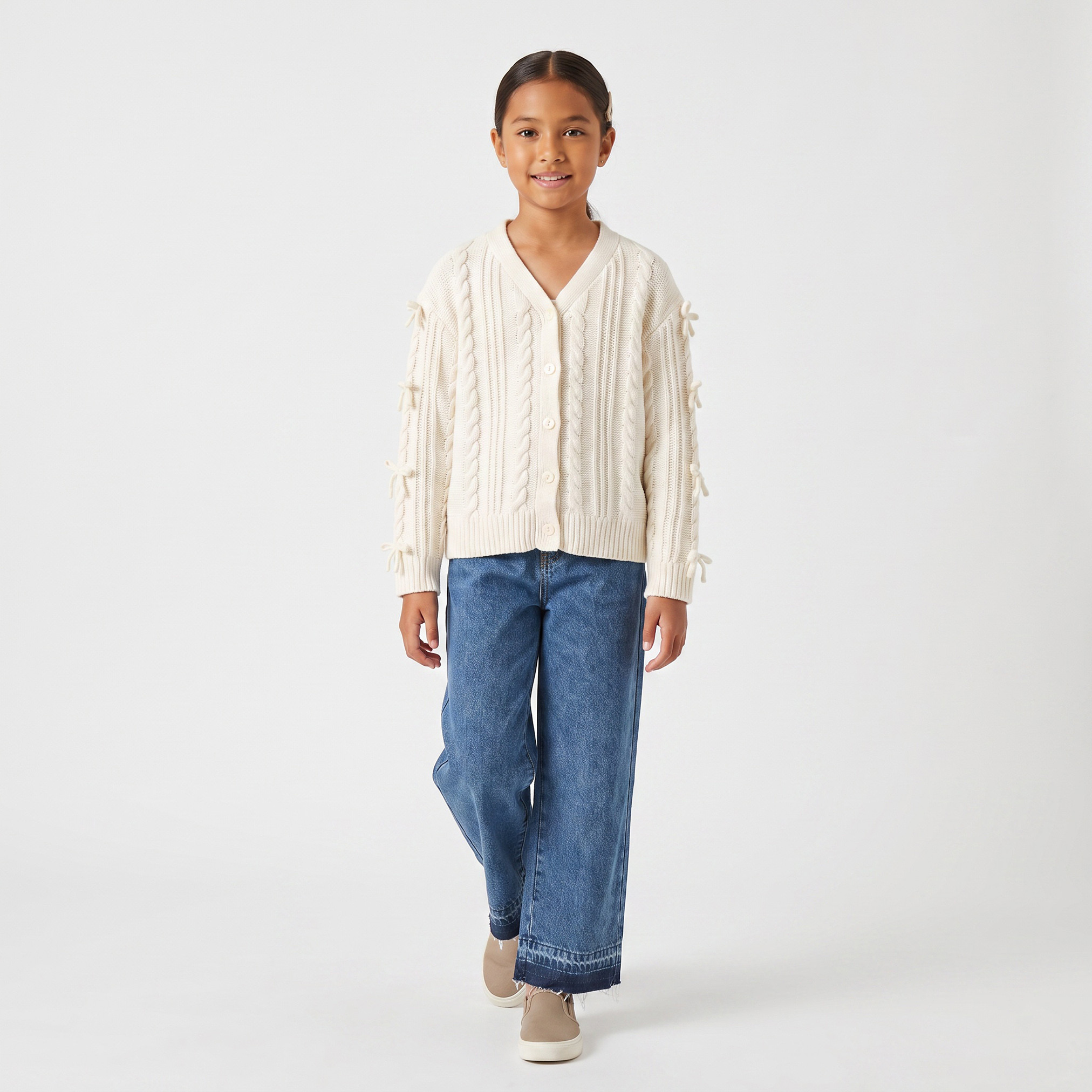 Juniors V-neck Cardigan with Bow Accent-girls-clothing-jumpersandcardigans-image-2
