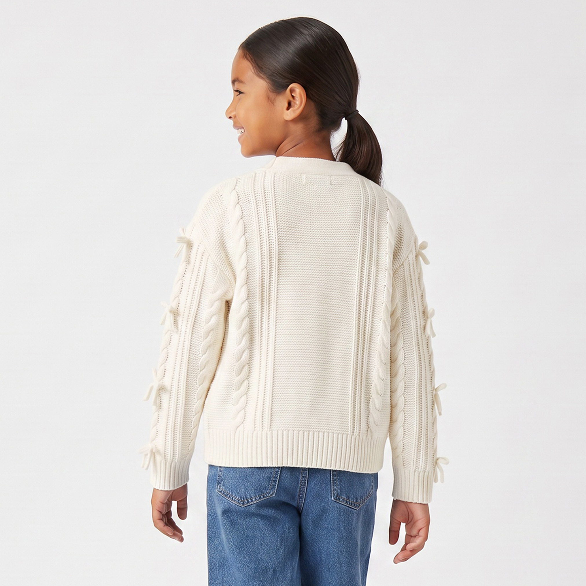 Juniors V-neck Cardigan with Bow Accent-girls-clothing-jumpersandcardigans-image-3