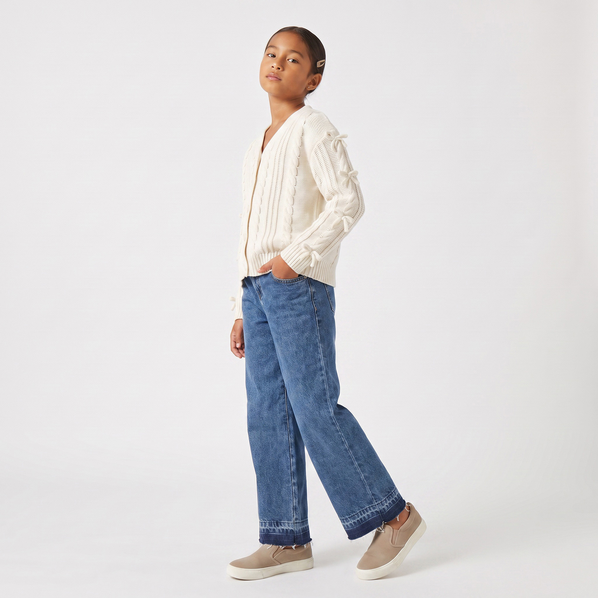 Juniors V-neck Cardigan with Bow Accent-girls-clothing-jumpersandcardigans-image-4