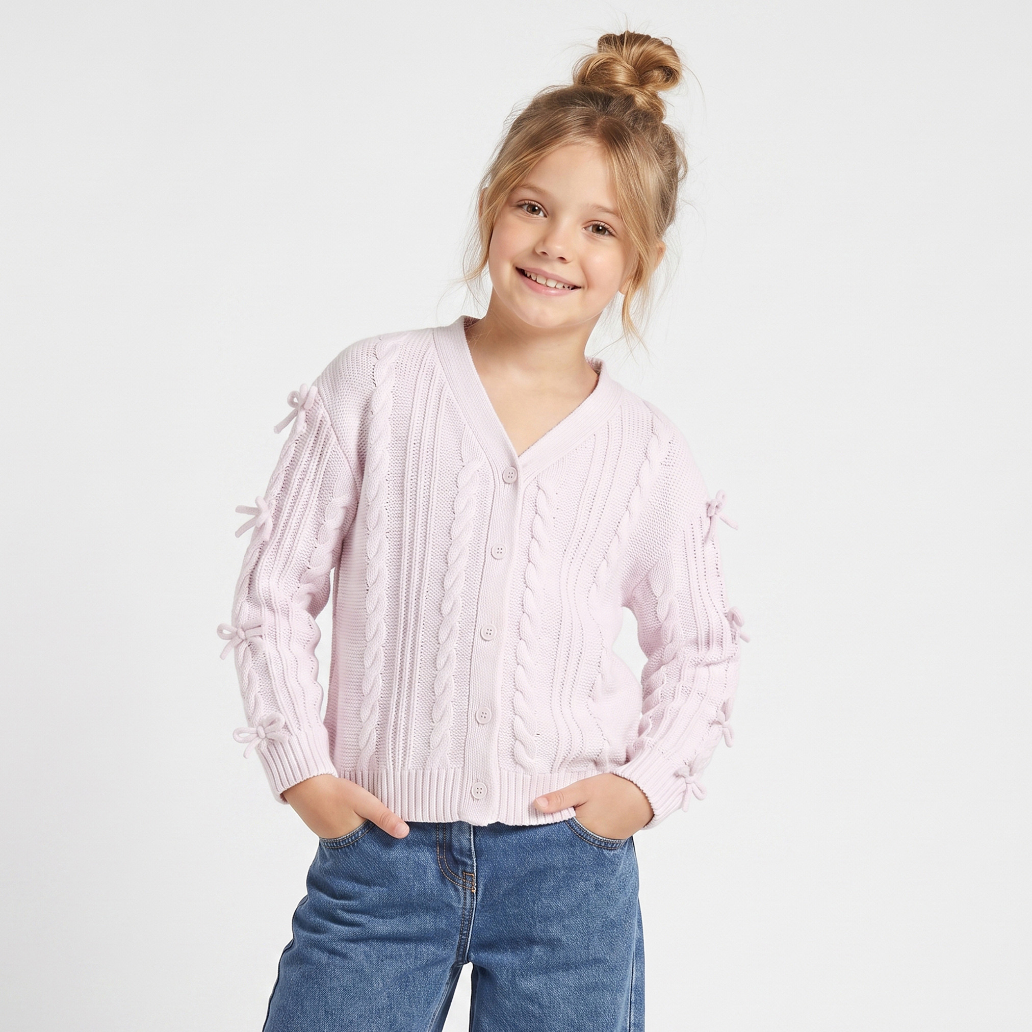 كارديجان بياقة V وزينة فيونكة من جونيورز-girls-clothing-jumpersandcardigans-image-1