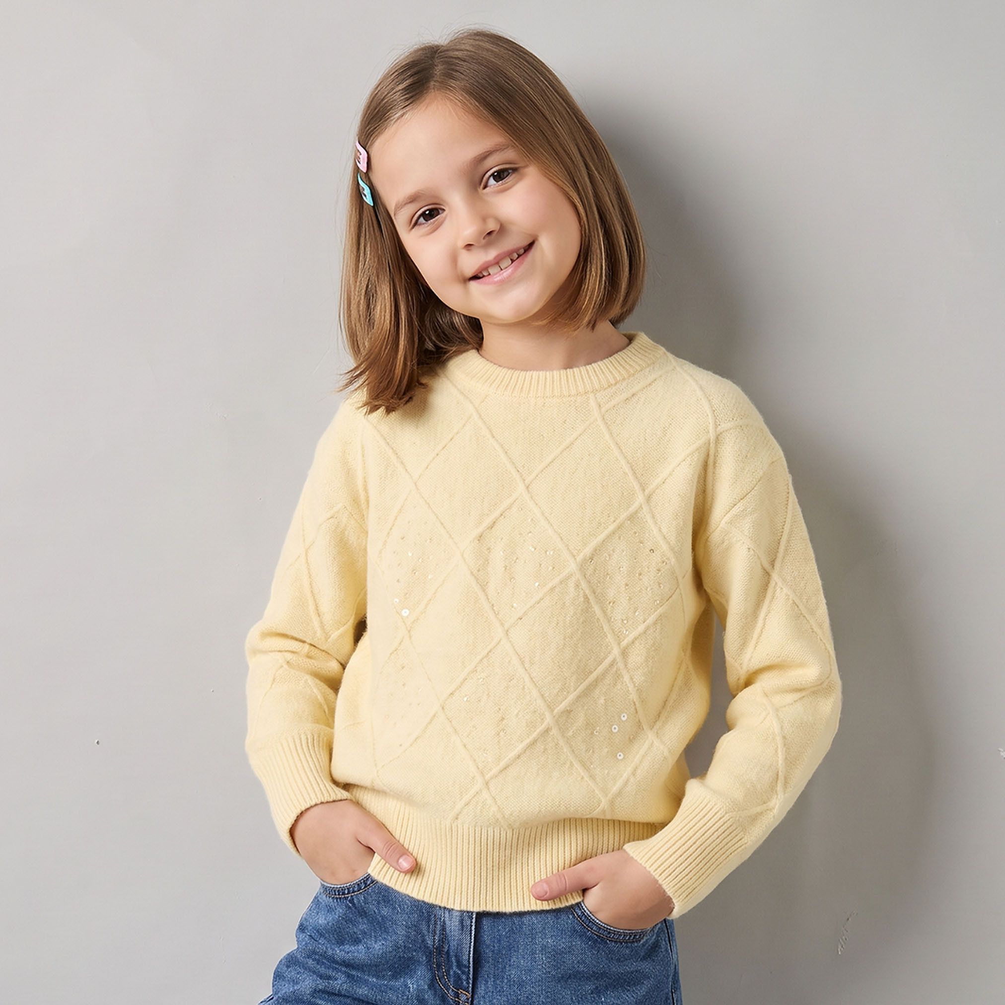 سويتر بأكمام طويلة ورقبة دائرية مزينة بالترتر من جونيورز-girls-clothing-jumpersandcardigans-image-1
