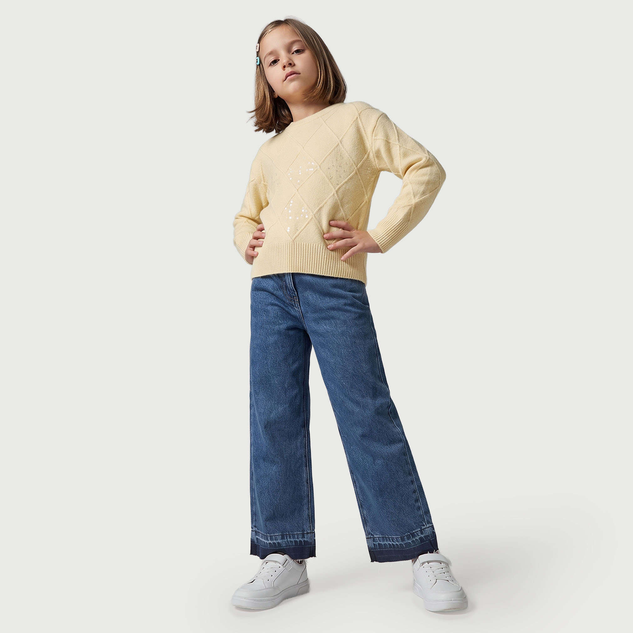 سويتر بأكمام طويلة ورقبة دائرية مزينة بالترتر من جونيورز-girls-clothing-jumpersandcardigans-image-2