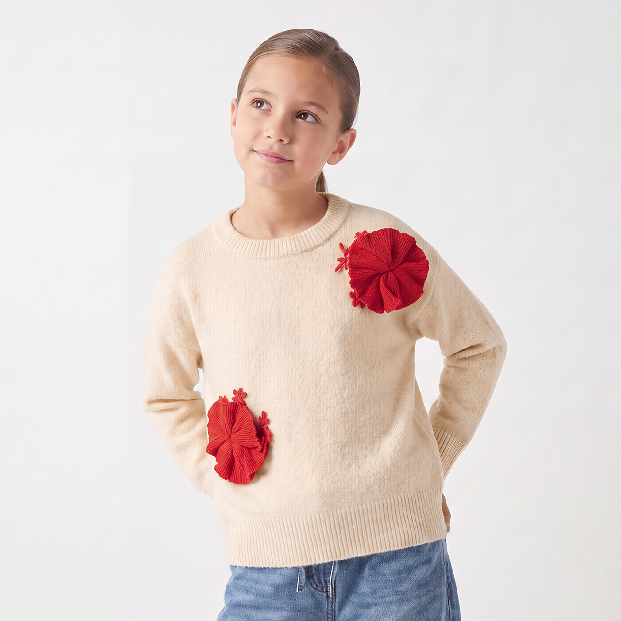 كنزة بياقة ضيقة وزخارف أزهار من جونيورز-girls-clothing-jumpersandcardigans-image-1