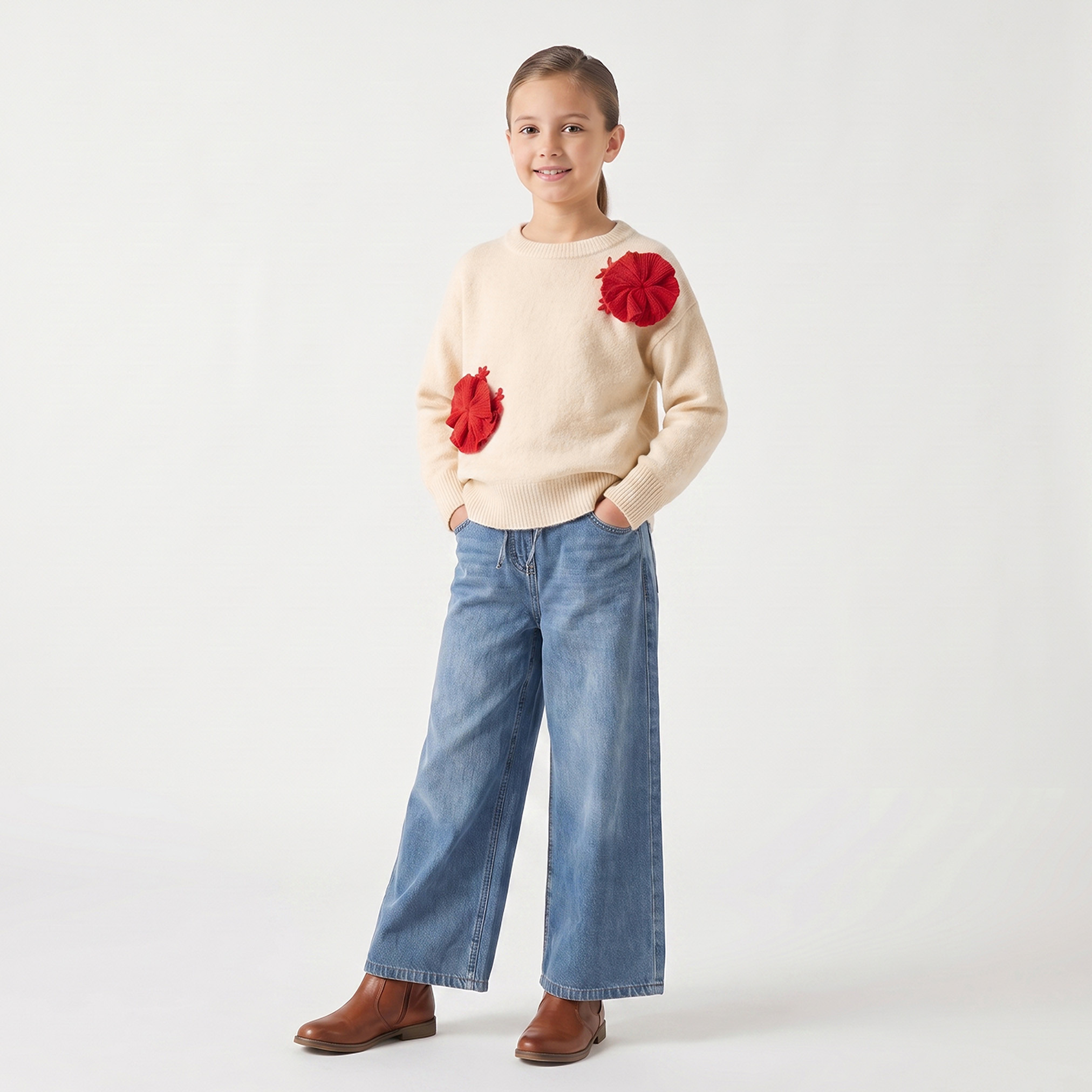 كنزة بياقة ضيقة وزخارف أزهار من جونيورز-girls-clothing-jumpersandcardigans-image-2