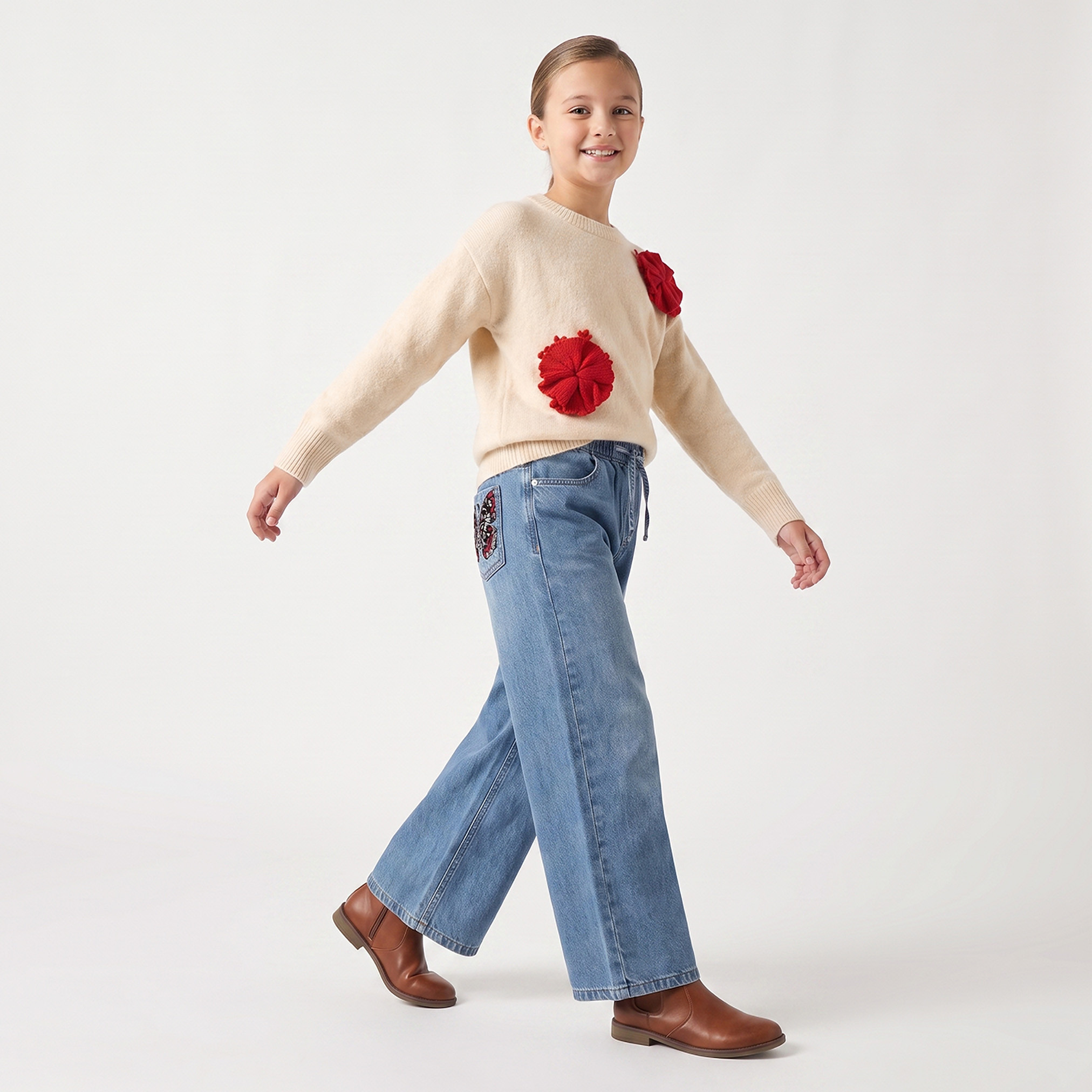 كنزة بياقة ضيقة وزخارف أزهار من جونيورز-girls-clothing-jumpersandcardigans-image-4