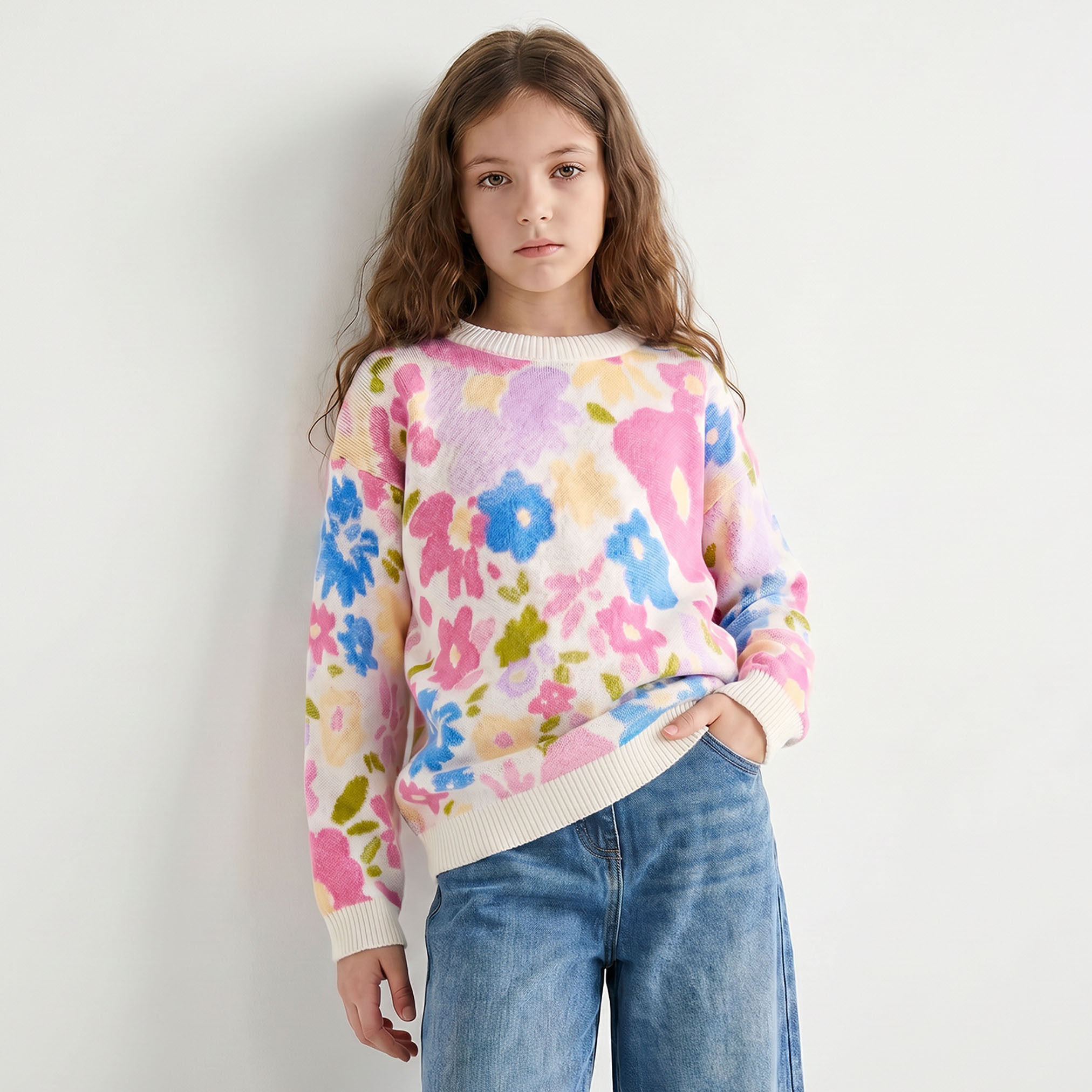 كنزة برقبة ضيقة وطبعات من جونيورز-girls-clothing-jumpersandcardigans-image-1