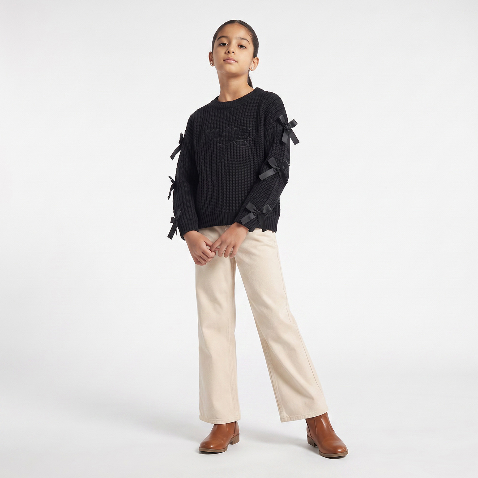 Juniors Bow Detail Sweater with Long Sleeves-girls-clothing-jumpersandcardigans-image-2