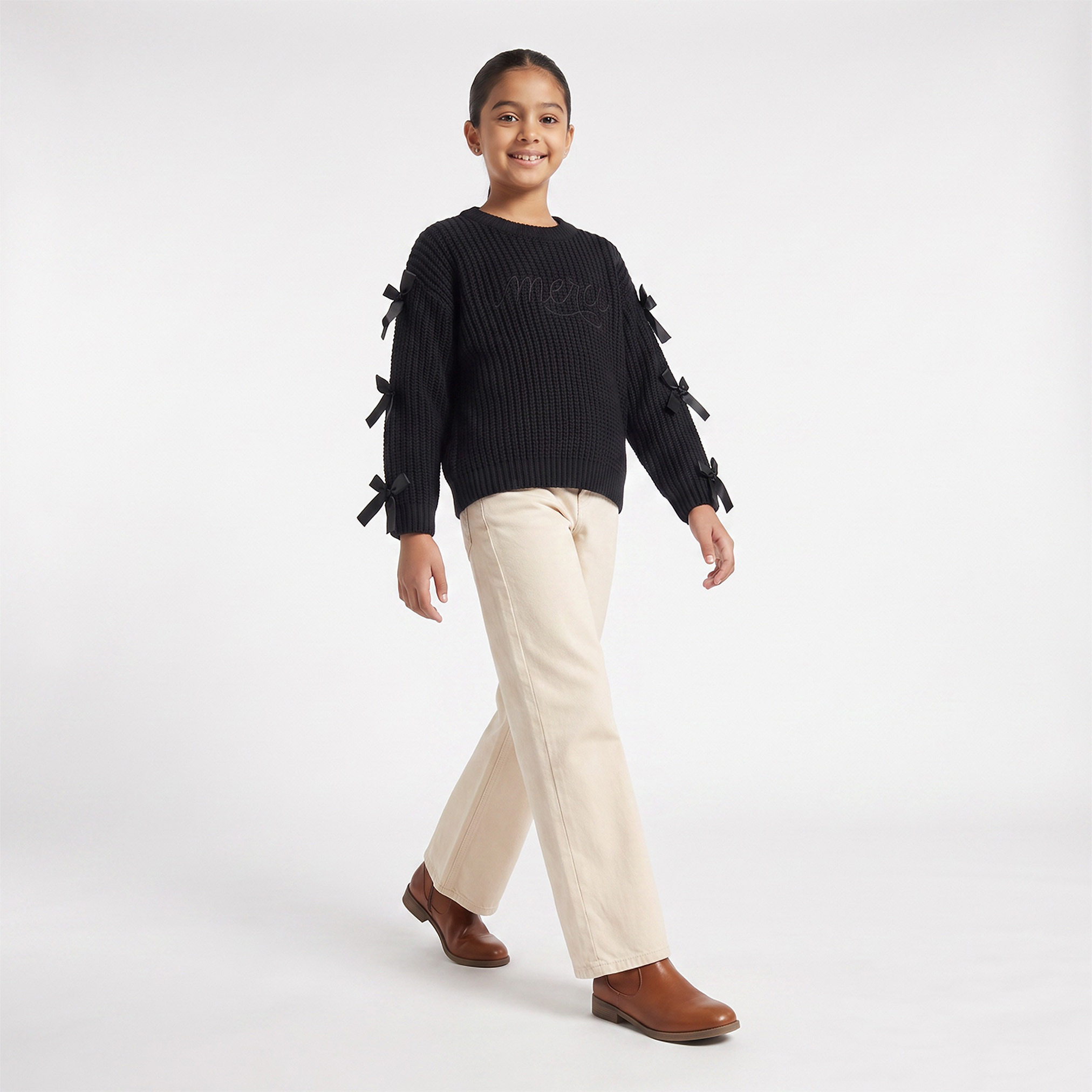 Juniors Bow Detail Sweater with Long Sleeves-girls-clothing-jumpersandcardigans-image-5