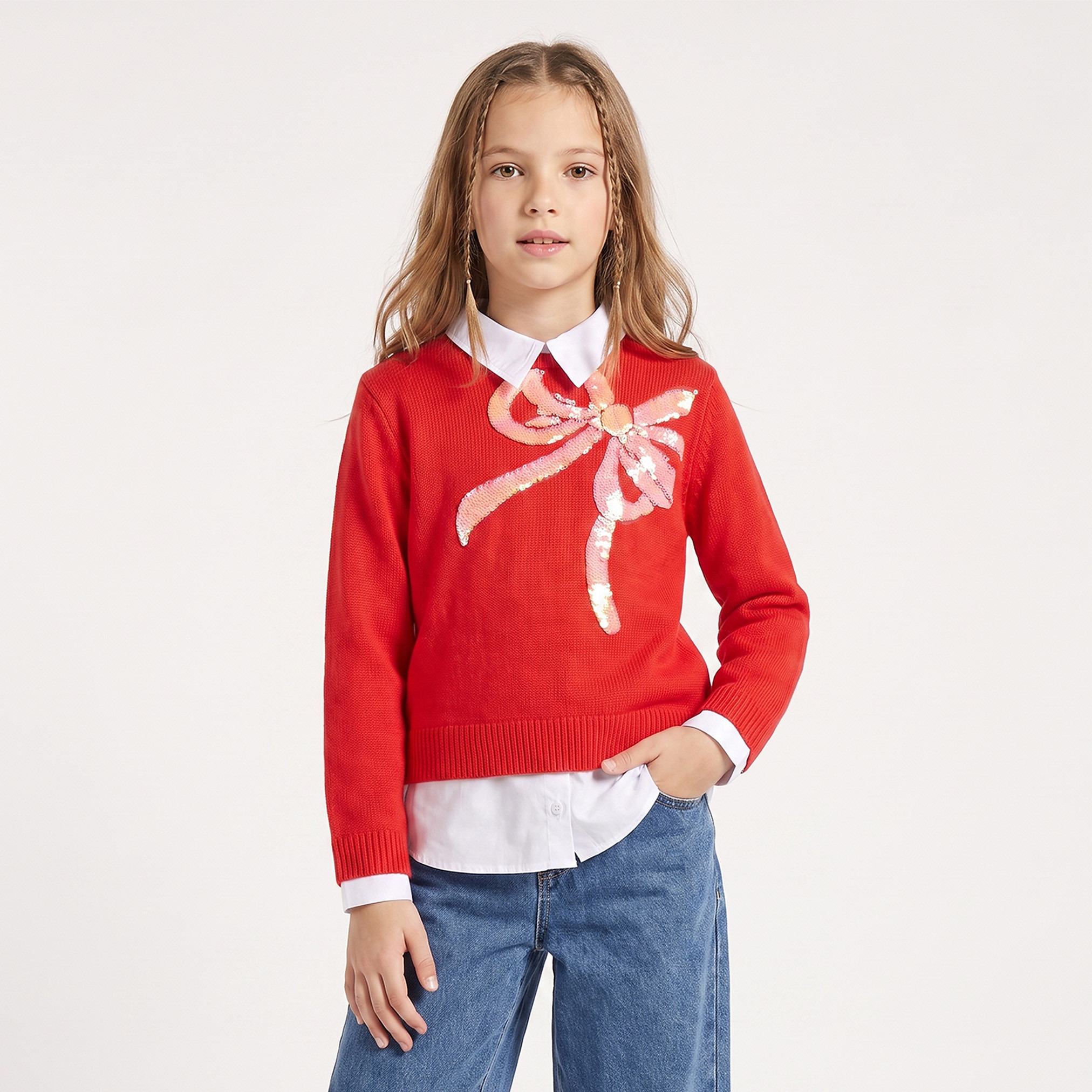 سويتشرت بياقة مزينة بترتر من جونيورز-girls-clothing-jumpersandcardigans-image-1