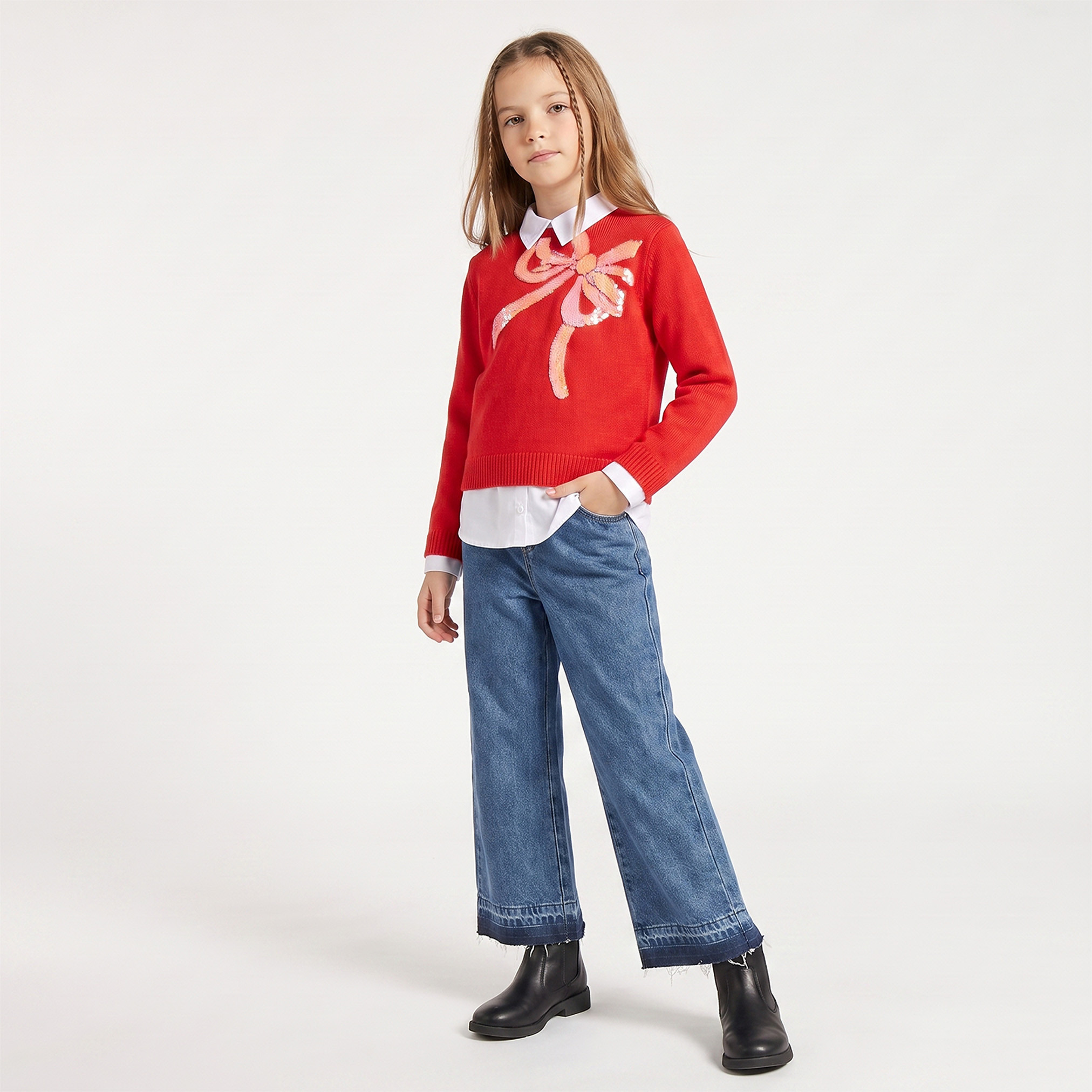 سويتشرت بياقة مزينة بترتر من جونيورز-girls-clothing-jumpersandcardigans-image-5