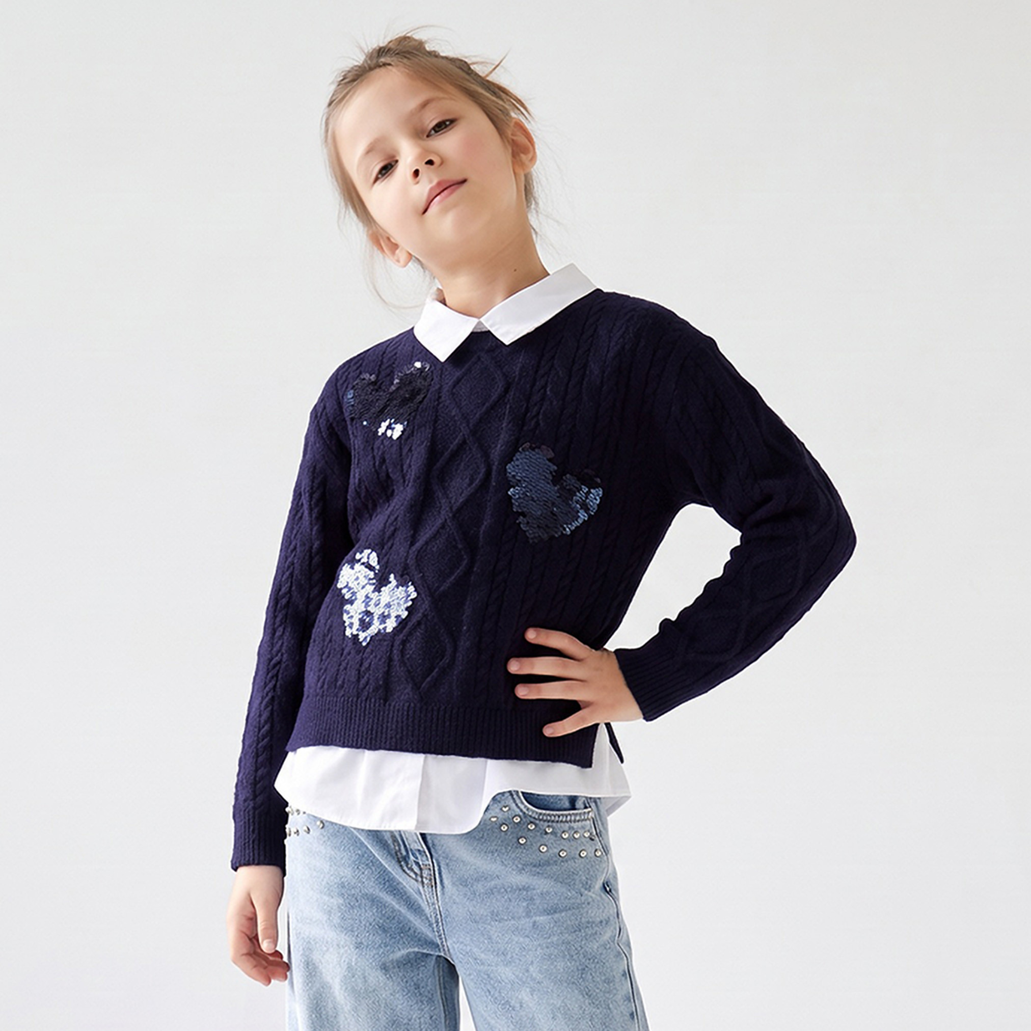 Juniors Embellished Sweater with Long Sleeves-girls-clothing-jumpersandcardigans-image-1