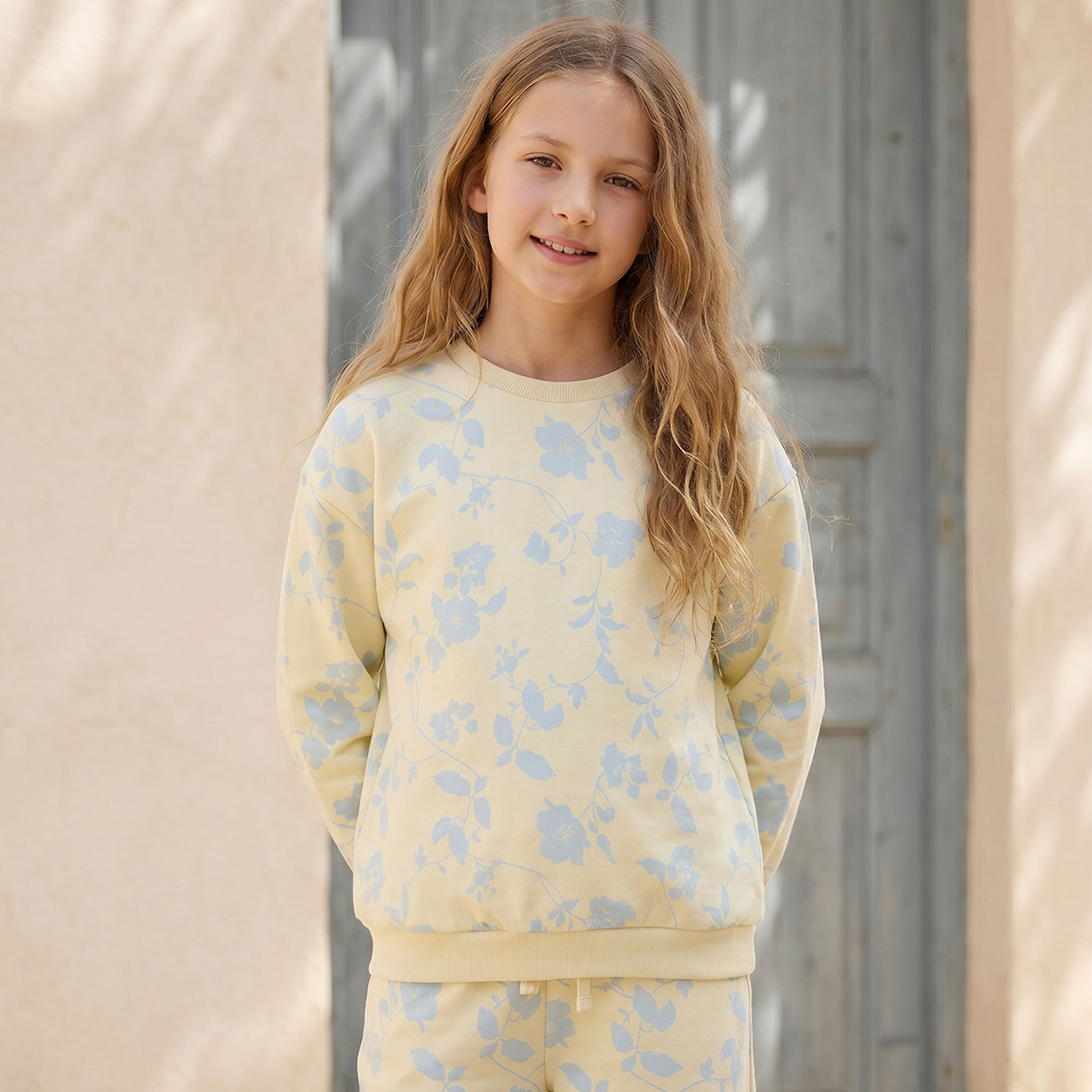 Juniors Crew Neck Sweatshirt with Floral Print-girls-clothing-sweatshirts-image-1
