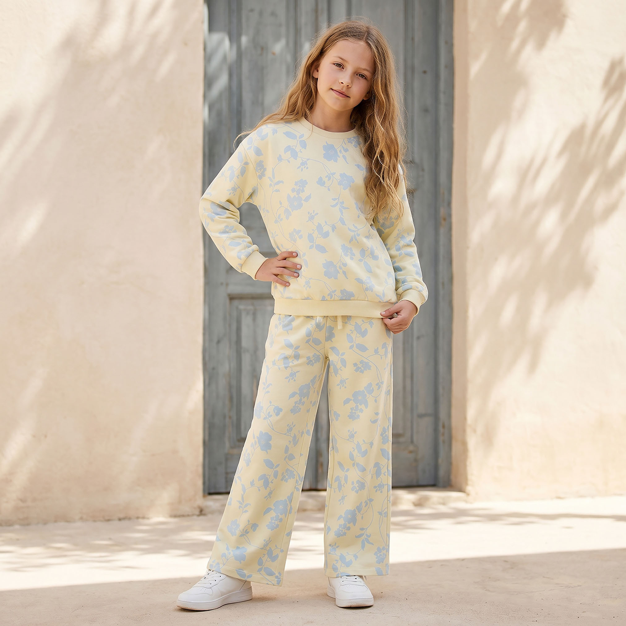 Juniors Crew Neck Sweatshirt with Floral Print-girls-clothing-sweatshirts-image-2
