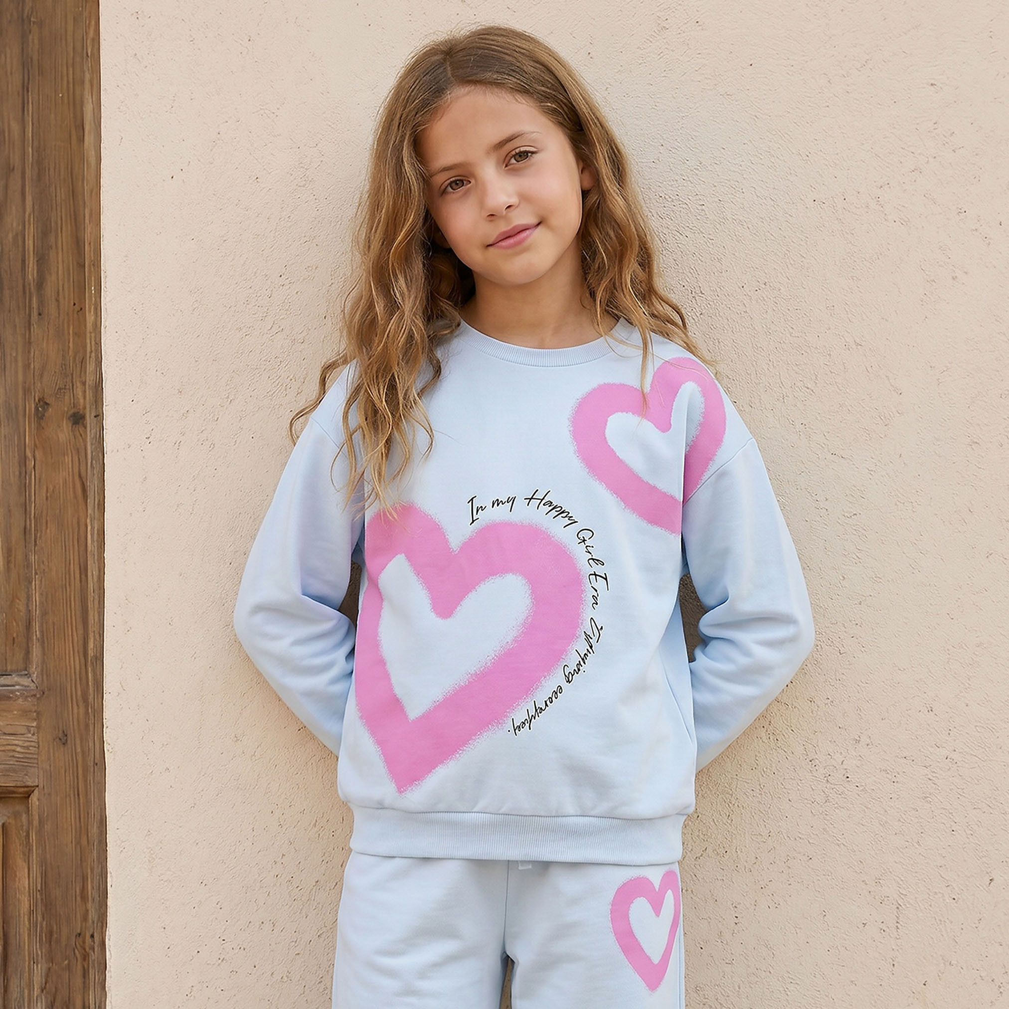 Juniors Crew Neck Sweatshirt with Heart Print-girls-clothing-sweatshirts-image-1