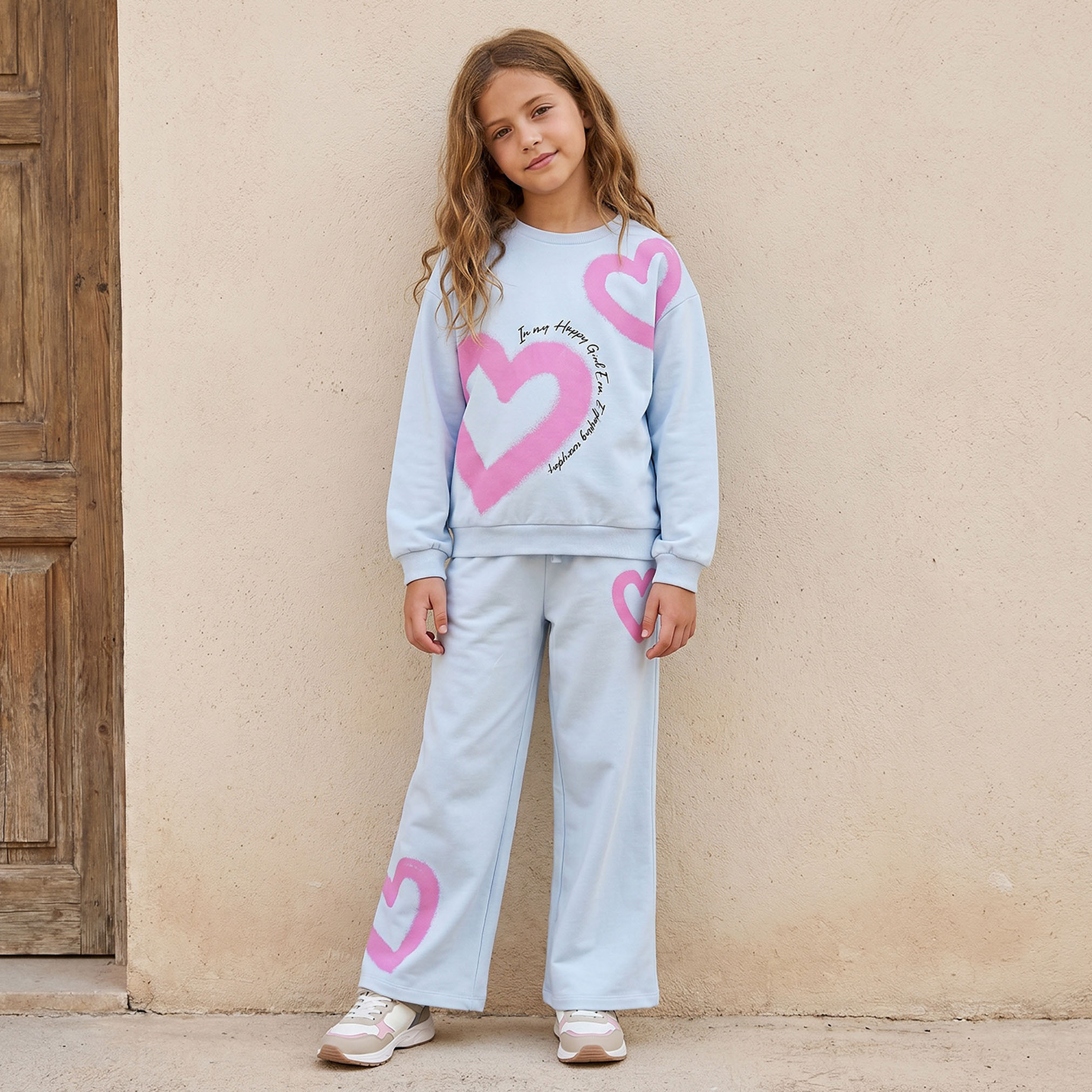 Juniors Crew Neck Sweatshirt with Heart Print-girls-clothing-sweatshirts-image-2