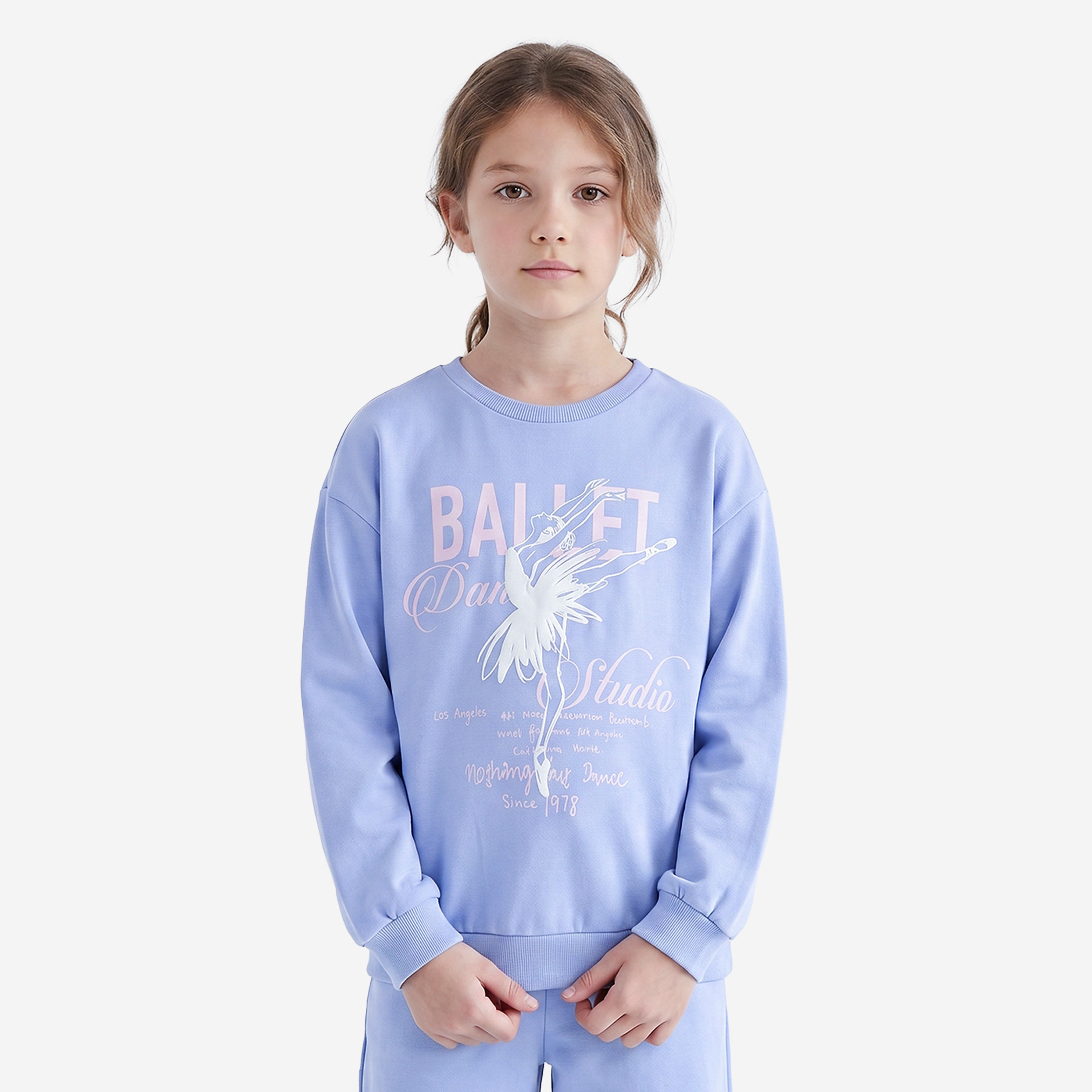 Juniors Ballerina Print Sweatshirt with Long Sleeves-girls-clothing-sweatshirts-image-1