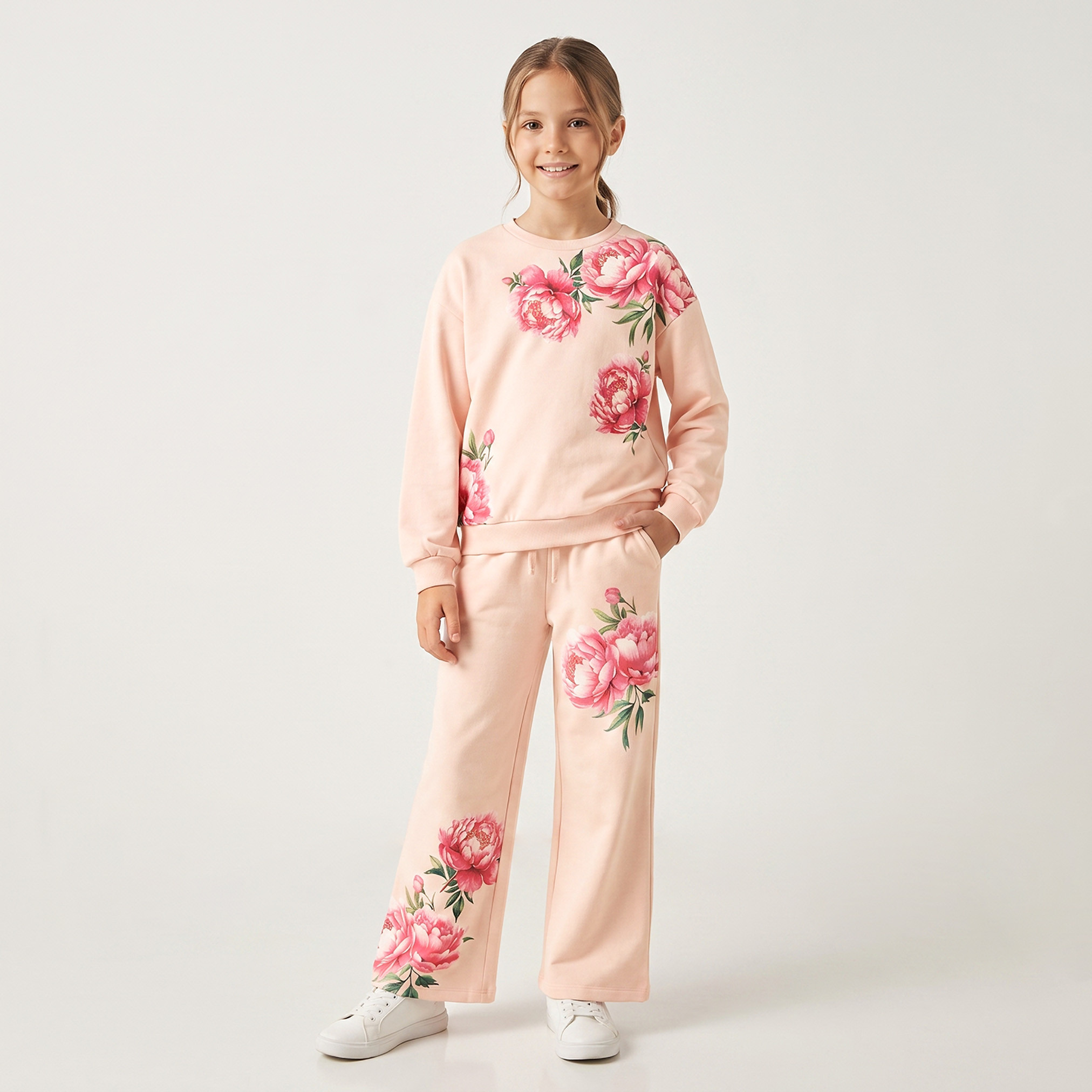 Juniors Floral Print Sweatshirt with Long Sleeves-girls-clothing-sweatshirts-image-2
