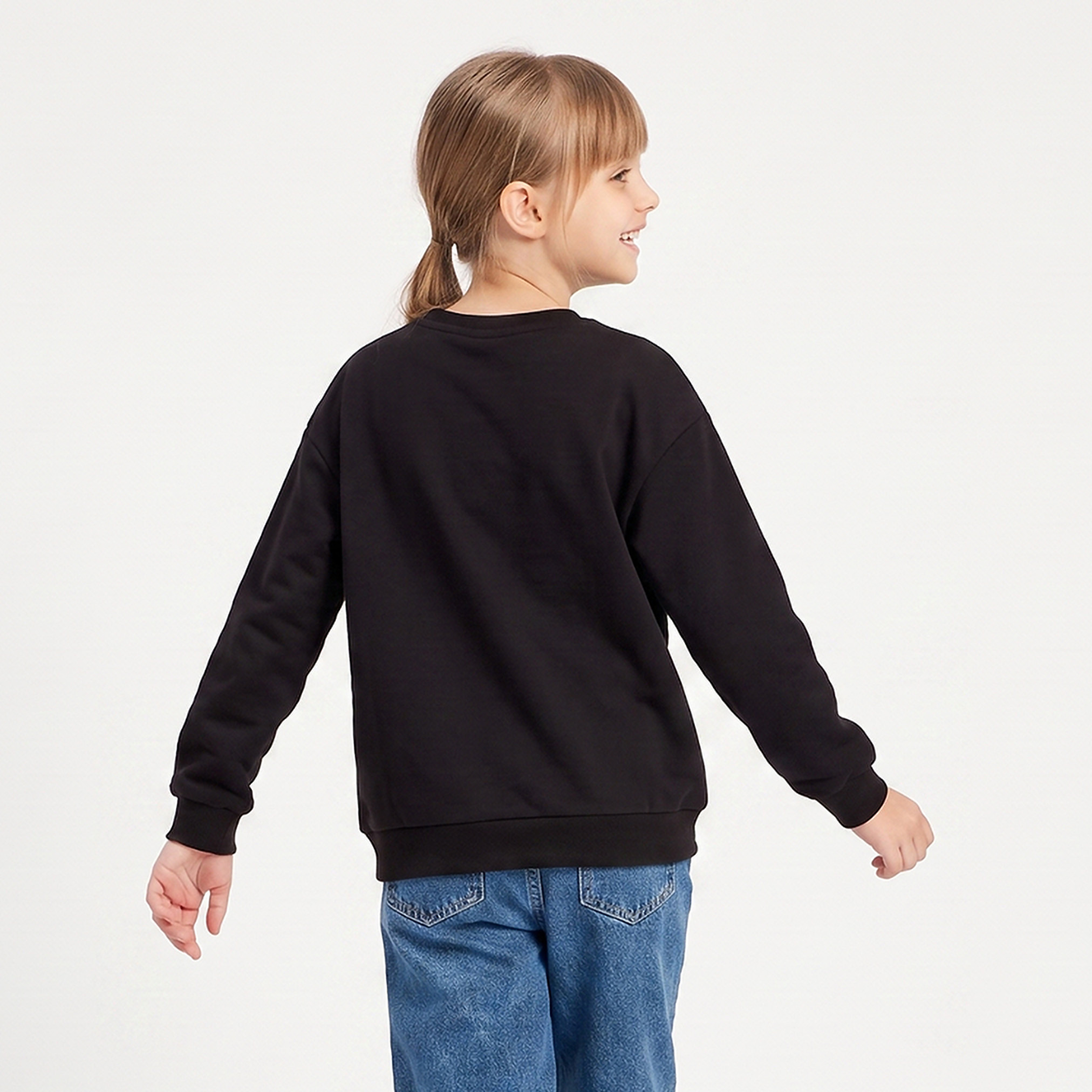 Juniors Crew Neck Sweatshirt with Typographic Print-girls-clothing-sweatshirts-image-2