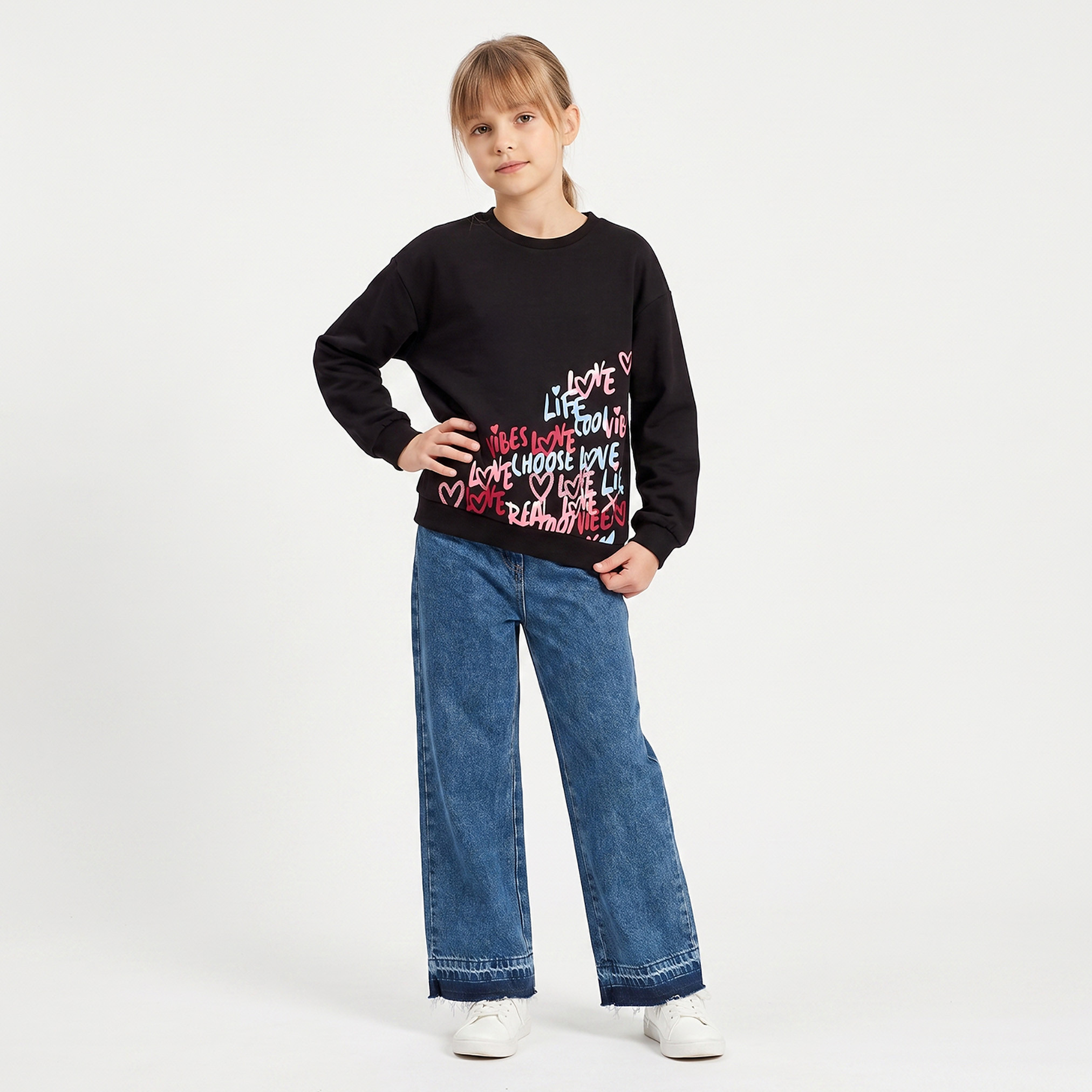 Juniors Crew Neck Sweatshirt with Typographic Print-girls-clothing-sweatshirts-image-5
