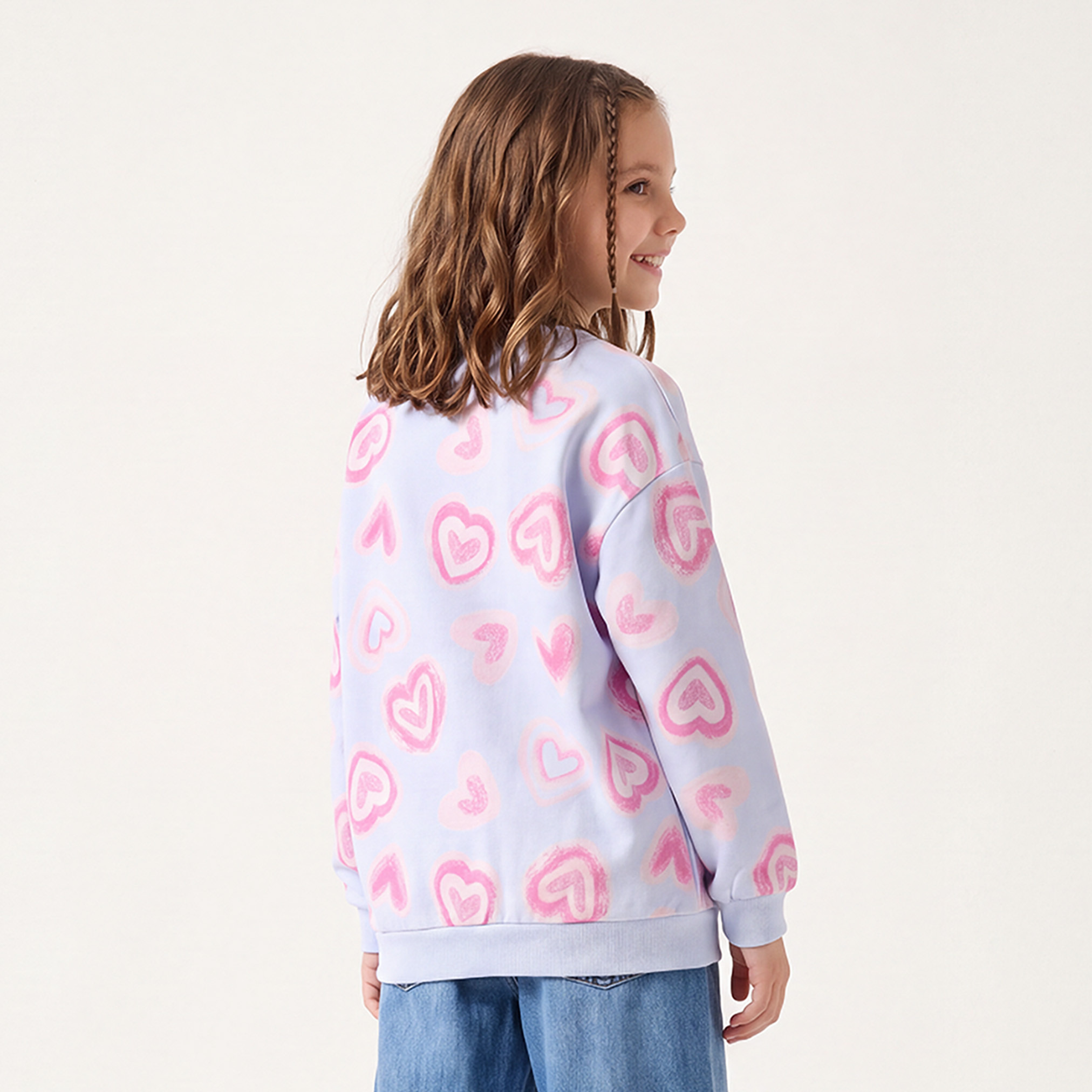 Juniors Heart Print Sweatshirt with Long Sleeves-girls-clothing-sweatshirts-image-3