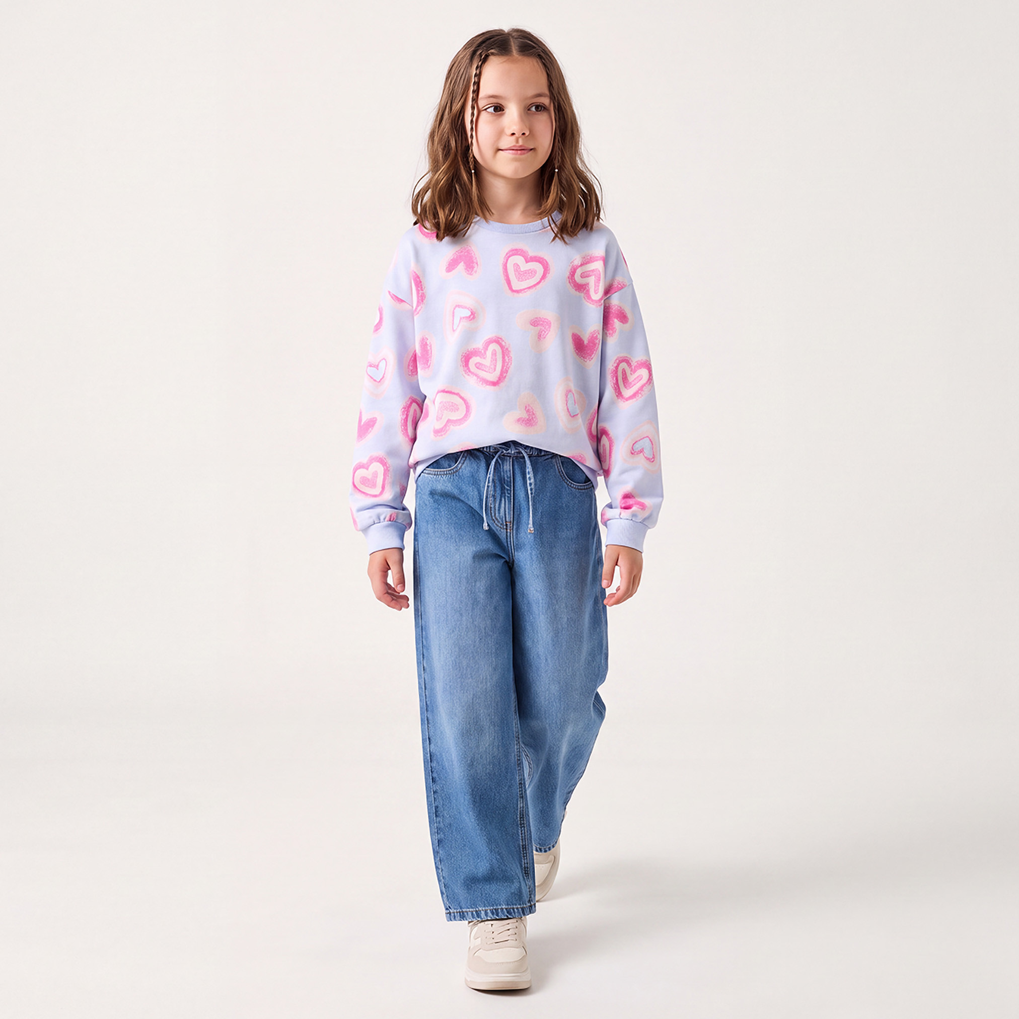 Juniors Heart Print Sweatshirt with Long Sleeves-girls-clothing-sweatshirts-image-4
