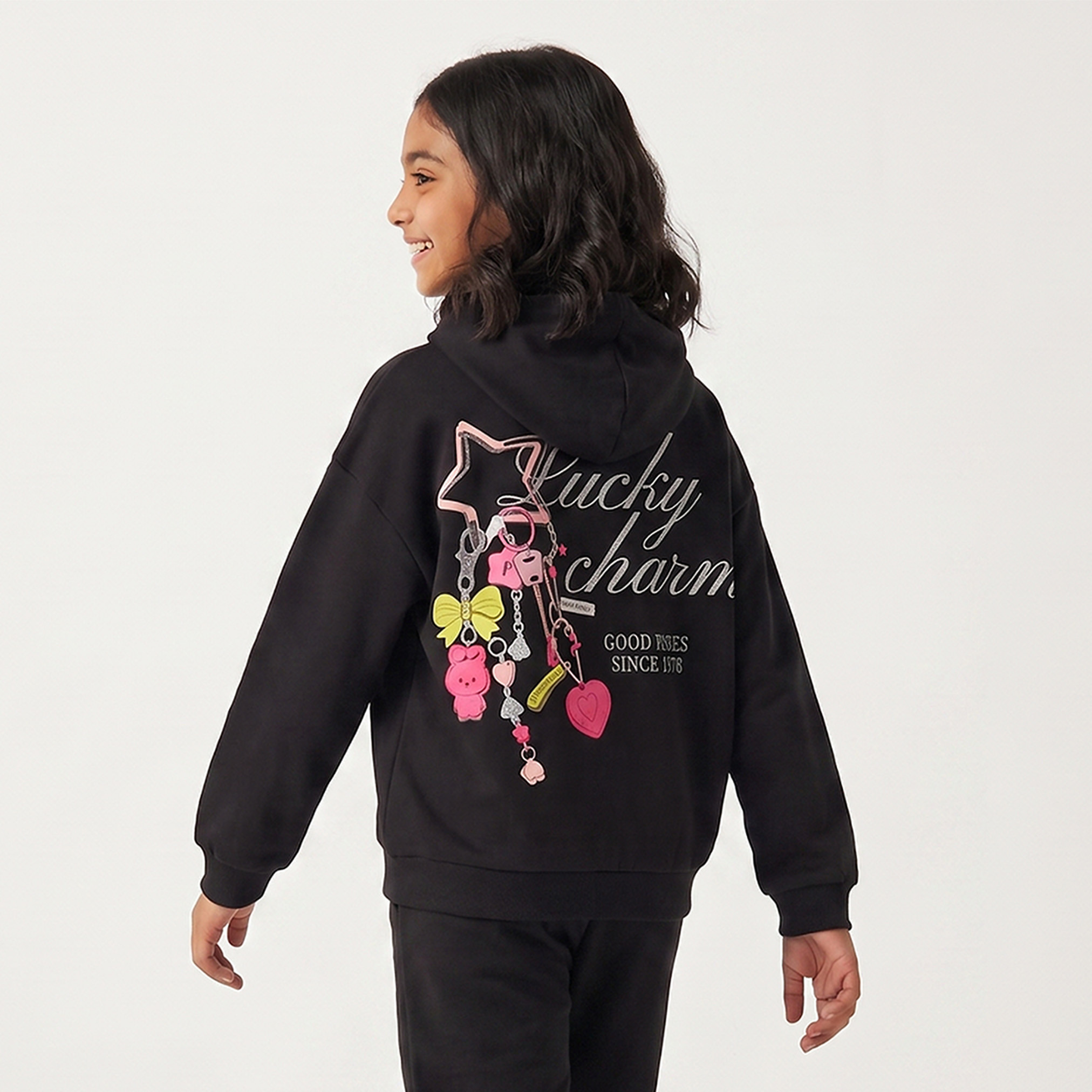 سويت شيرت بقبعة وأكمام طويلة وطبعات من جونيورز-girls-clothing-sweatshirts-image-1