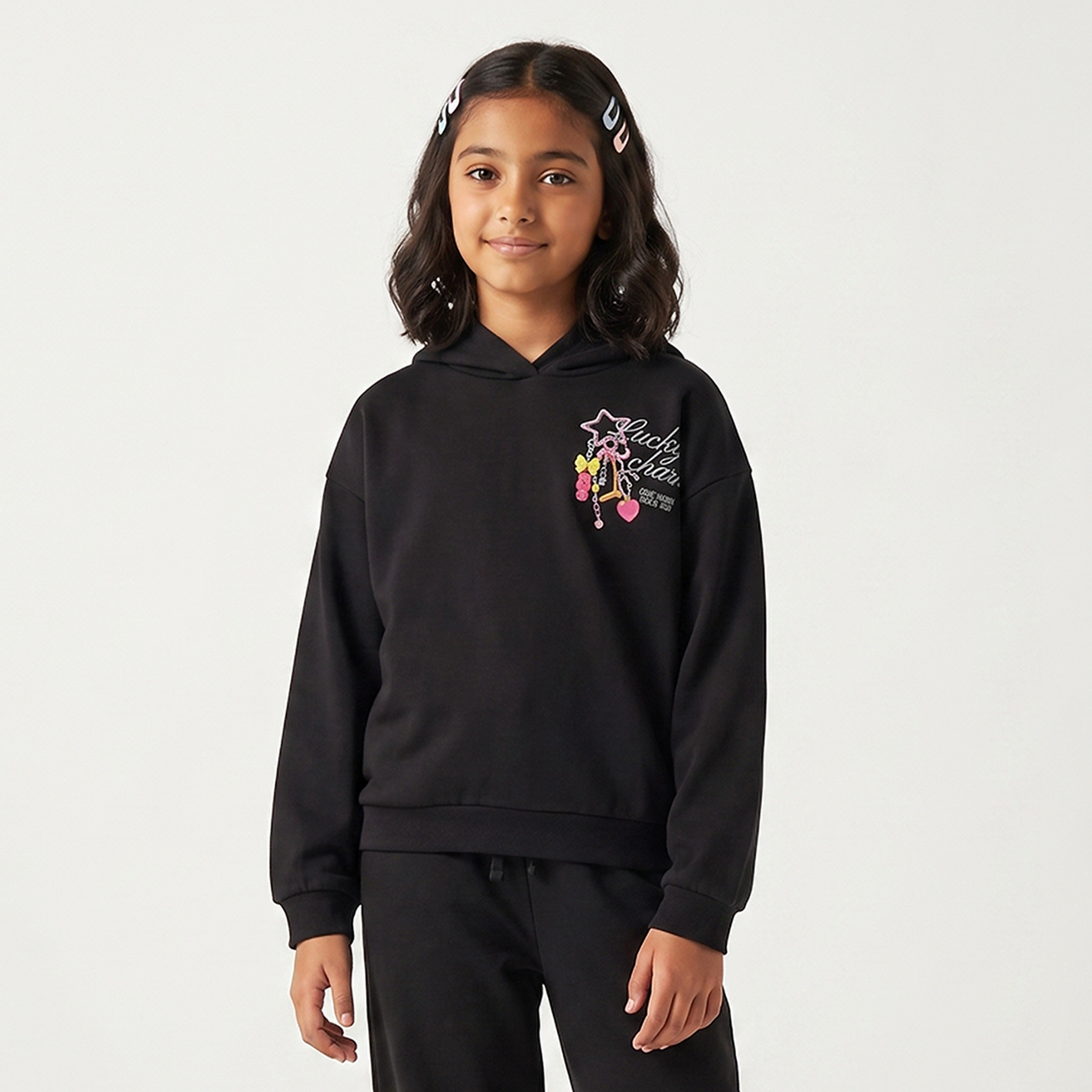 سويت شيرت بقبعة وأكمام طويلة وطبعات من جونيورز-girls-clothing-sweatshirts-image-2