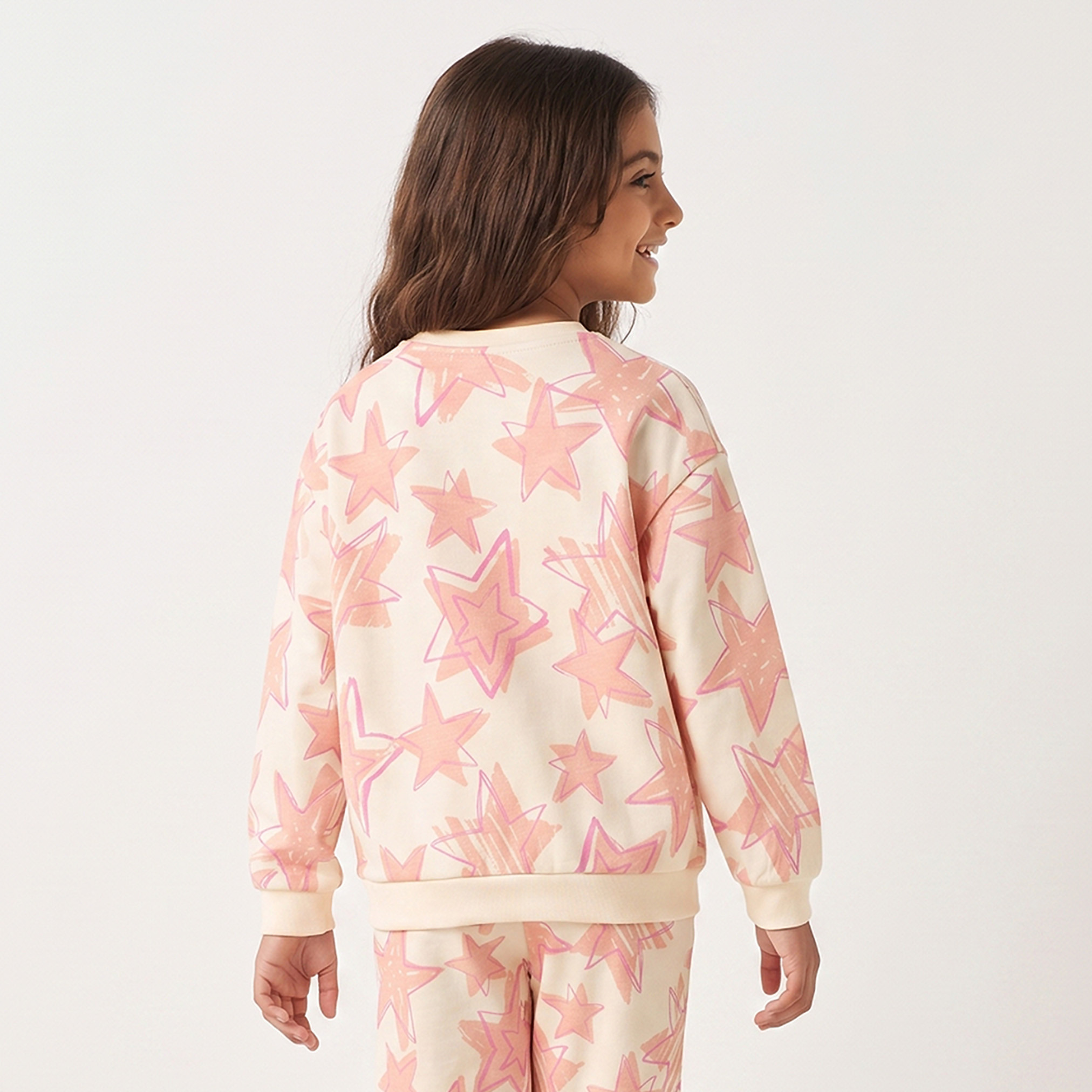 Juniors Crew Neck Sweatshirt with Star Print-girls-clothing-sweatshirts-image-2