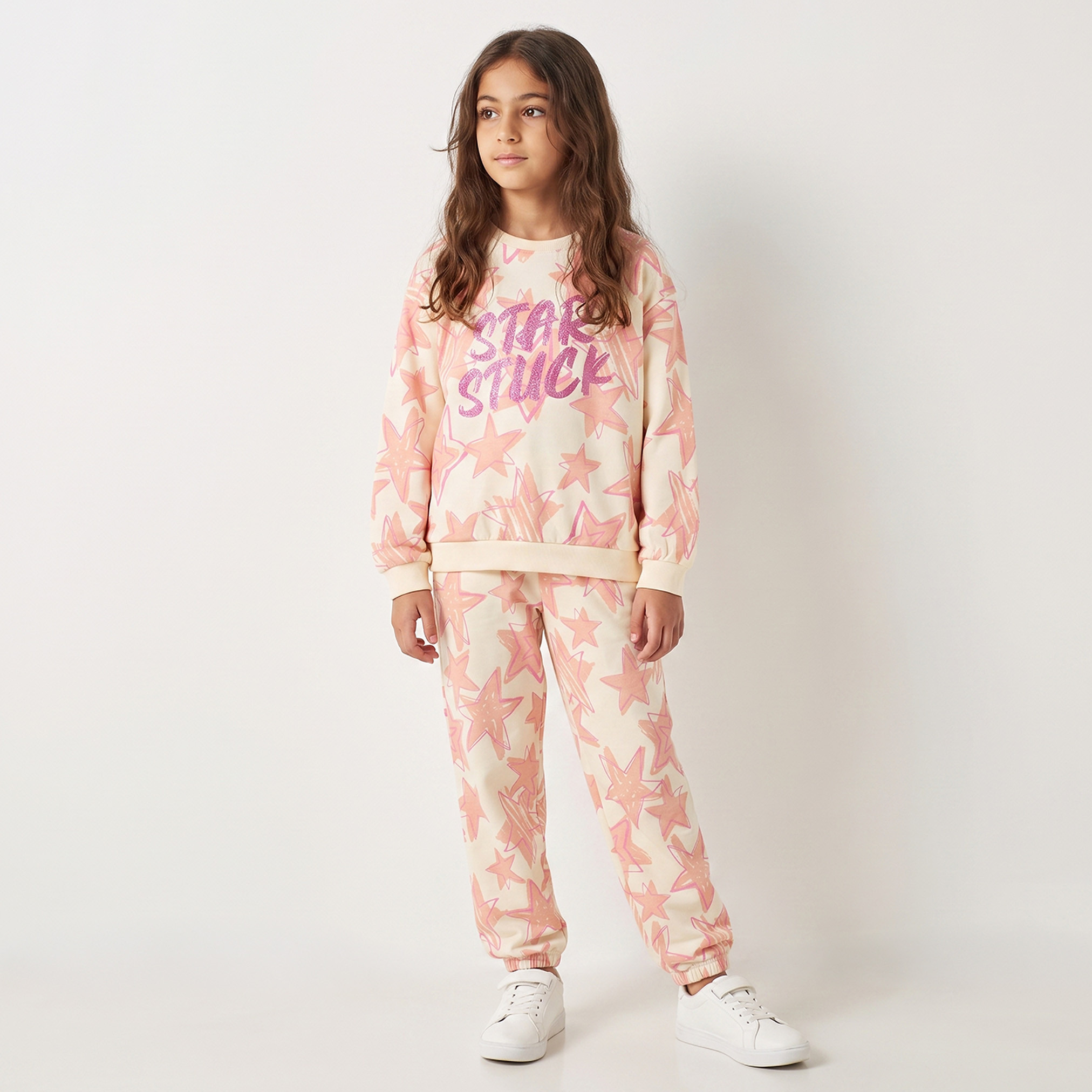 Juniors Crew Neck Sweatshirt with Star Print-girls-clothing-sweatshirts-image-3
