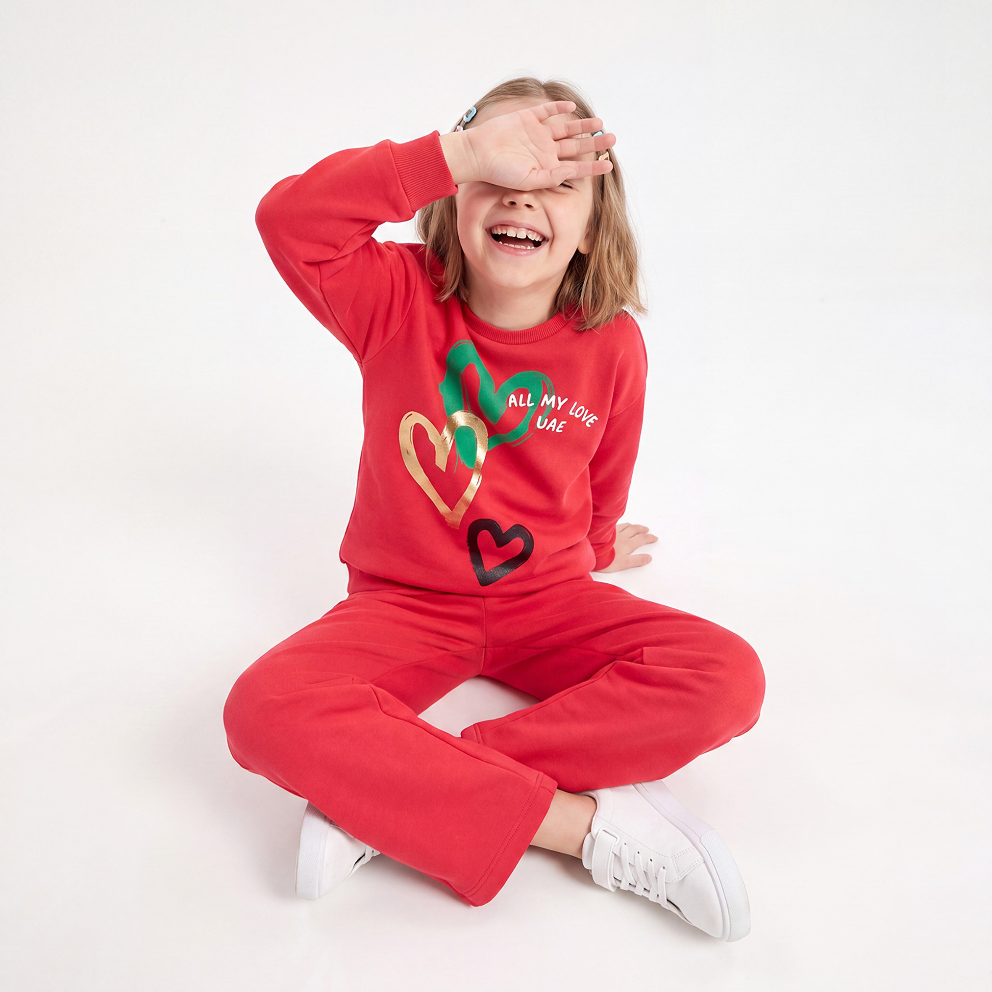 Juniors Round Neck Sweatshirt with Heart Print-girls-clothing-sweatshirts-image-5