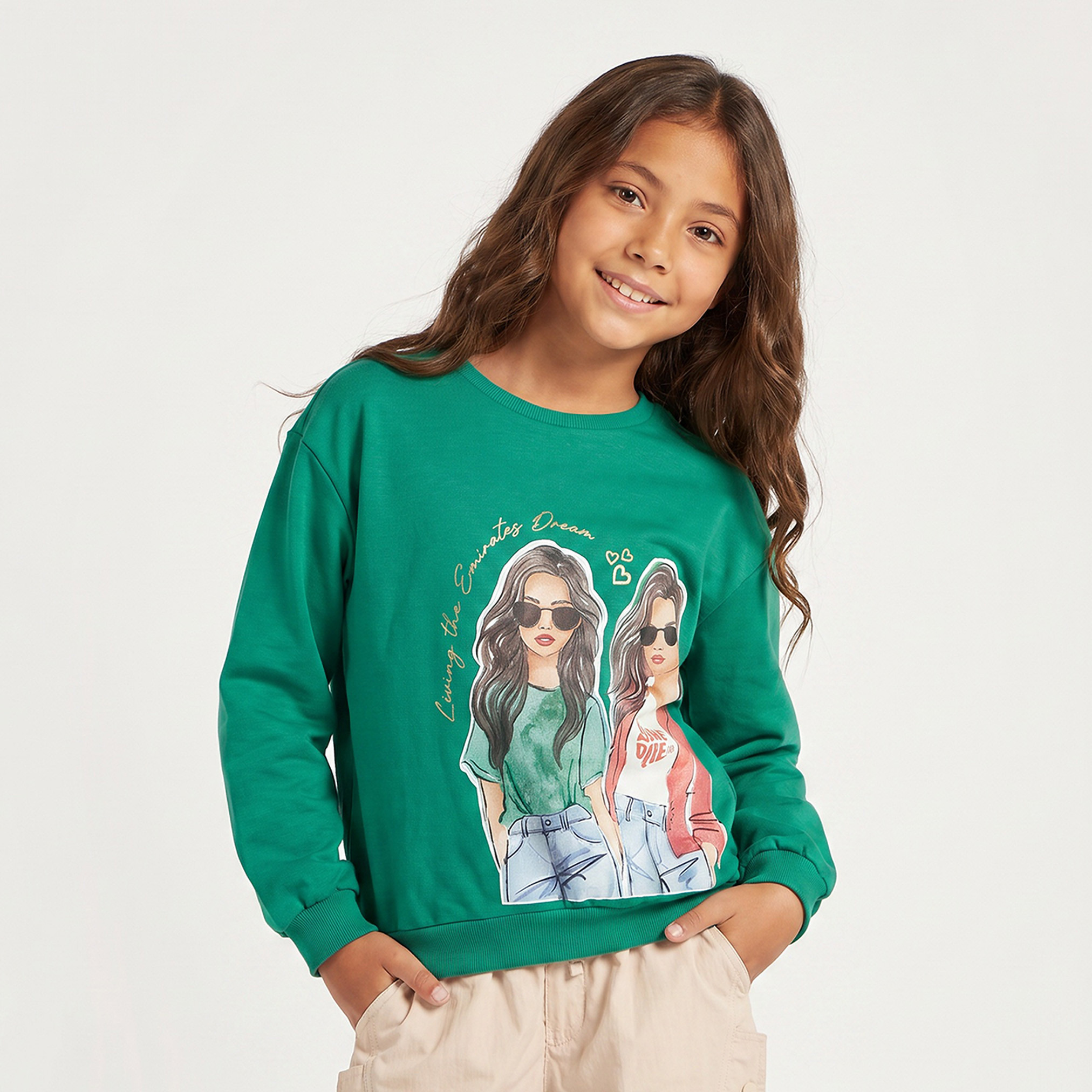 Juniors Crew Neck Sweatshirt with Long Sleeves-girls-clothing-sweatshirts-image-1