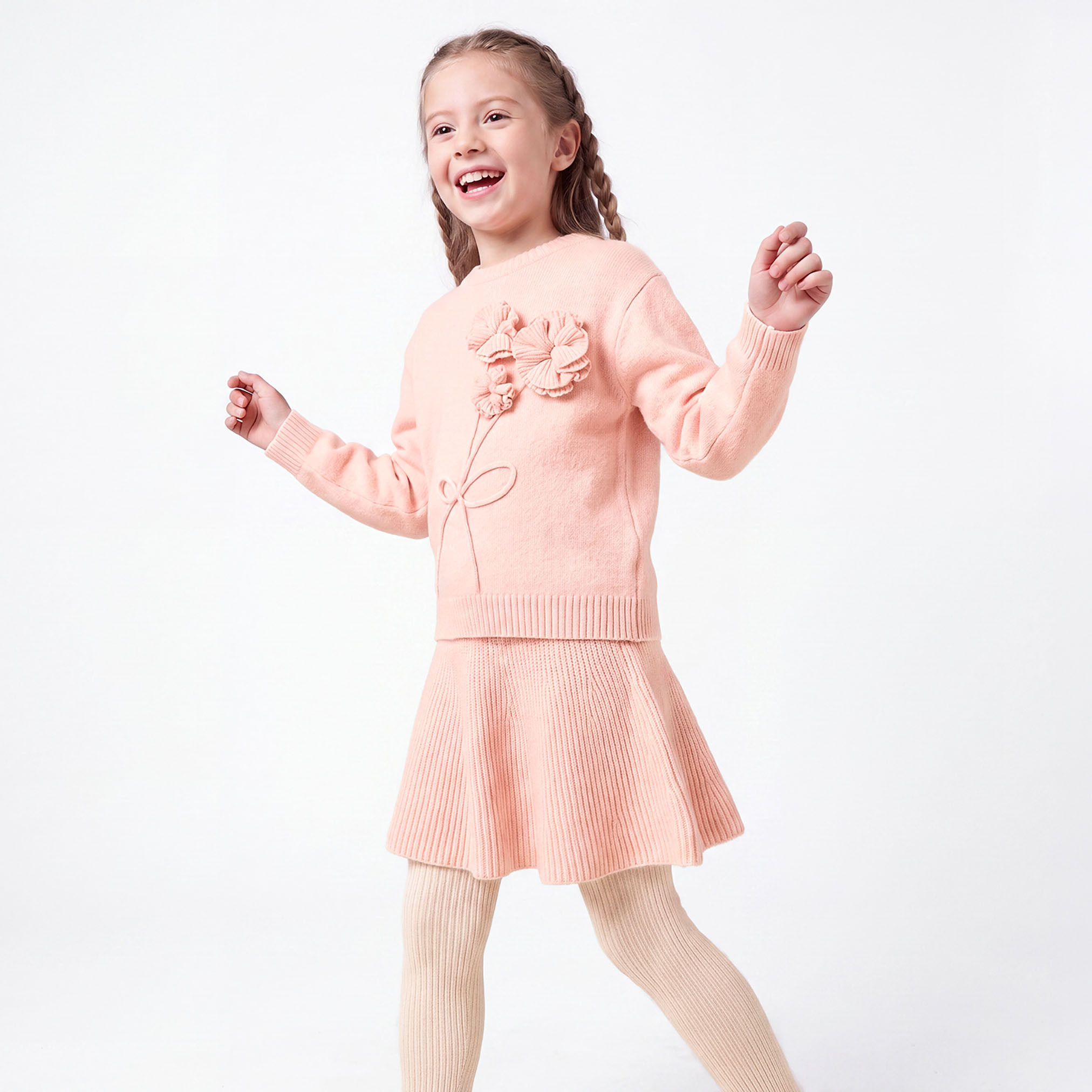 Juniors Crew Neck Long Sleeves Sweater and Skirt Set with Floral Accent-girls-clothing-setsandcoords-image-2
