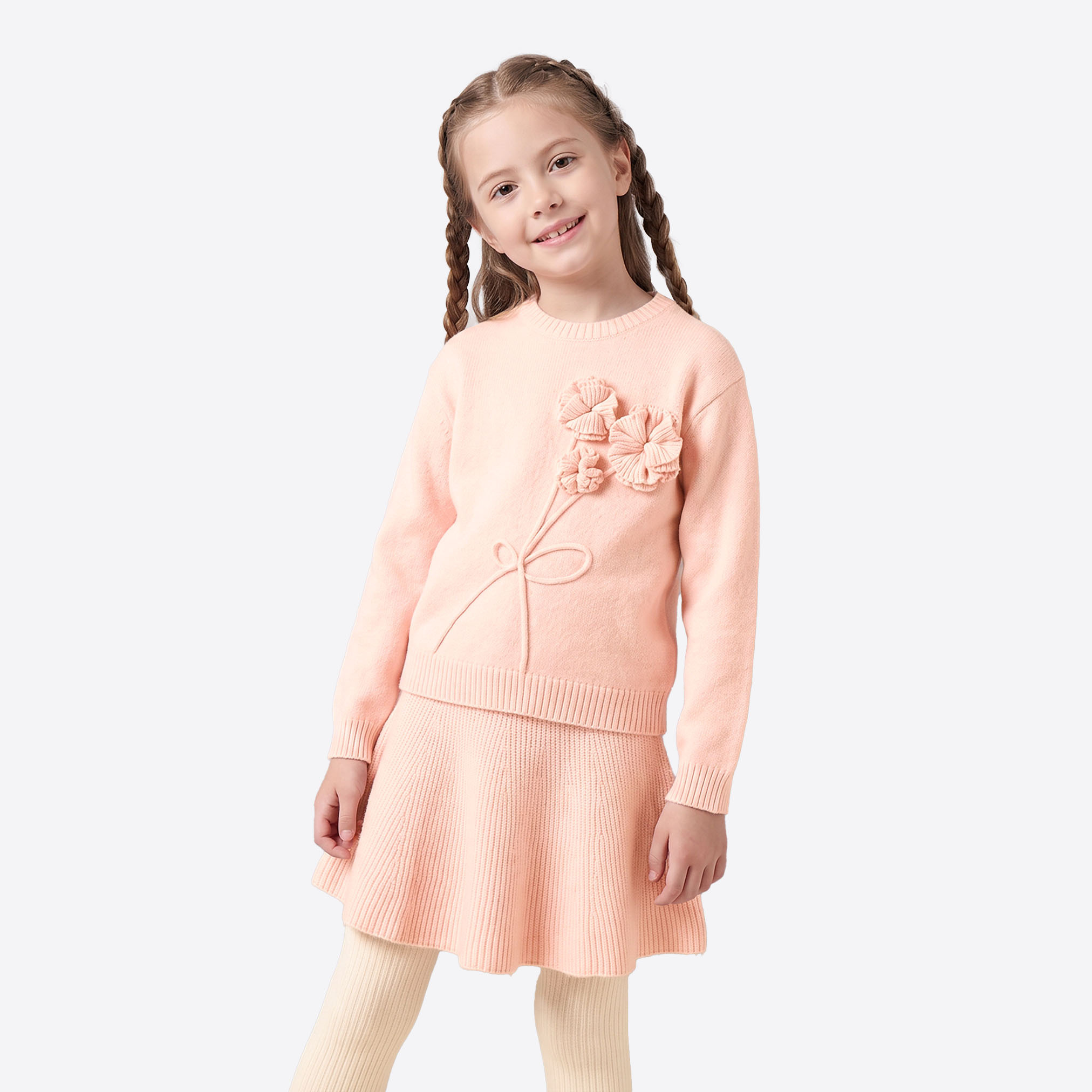 Juniors Crew Neck Long Sleeves Sweater and Skirt Set with Floral Accent-girls-clothing-setsandcoords-image-3
