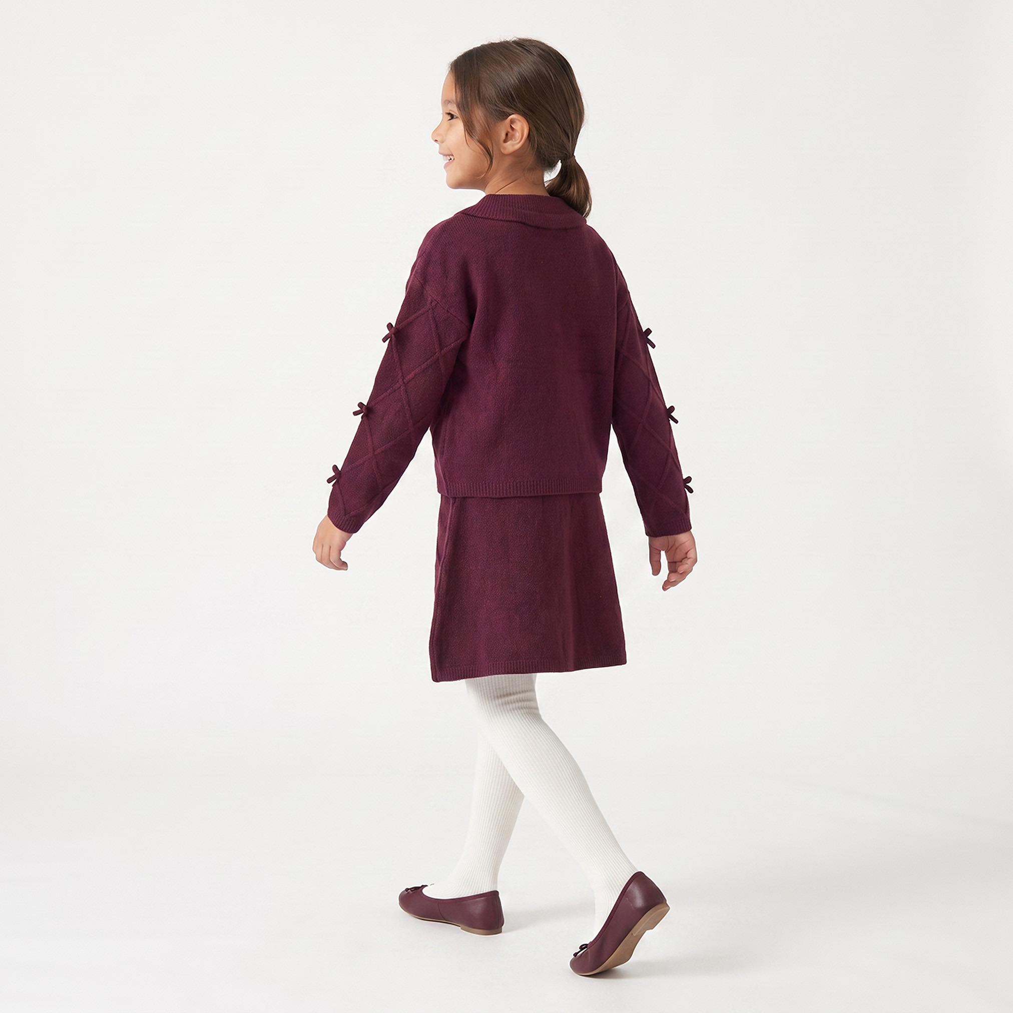 Juniors Peter Pan Collar Long Sleeves Sweater and Skirt Set with Bow Accent-girls-clothing-setsandcoords-image-2