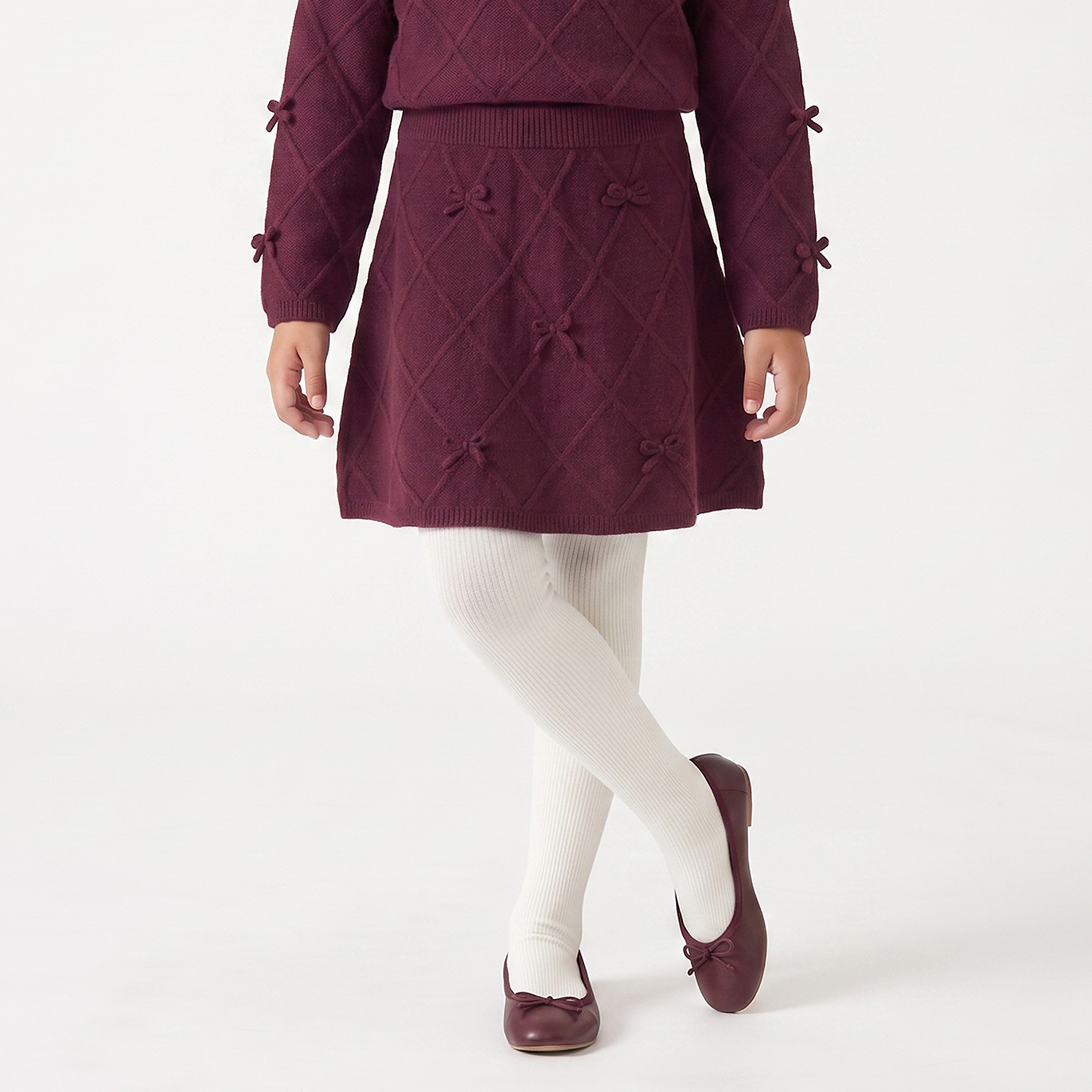 Juniors Peter Pan Collar Long Sleeves Sweater and Skirt Set with Bow Accent-girls-clothing-setsandcoords-image-4