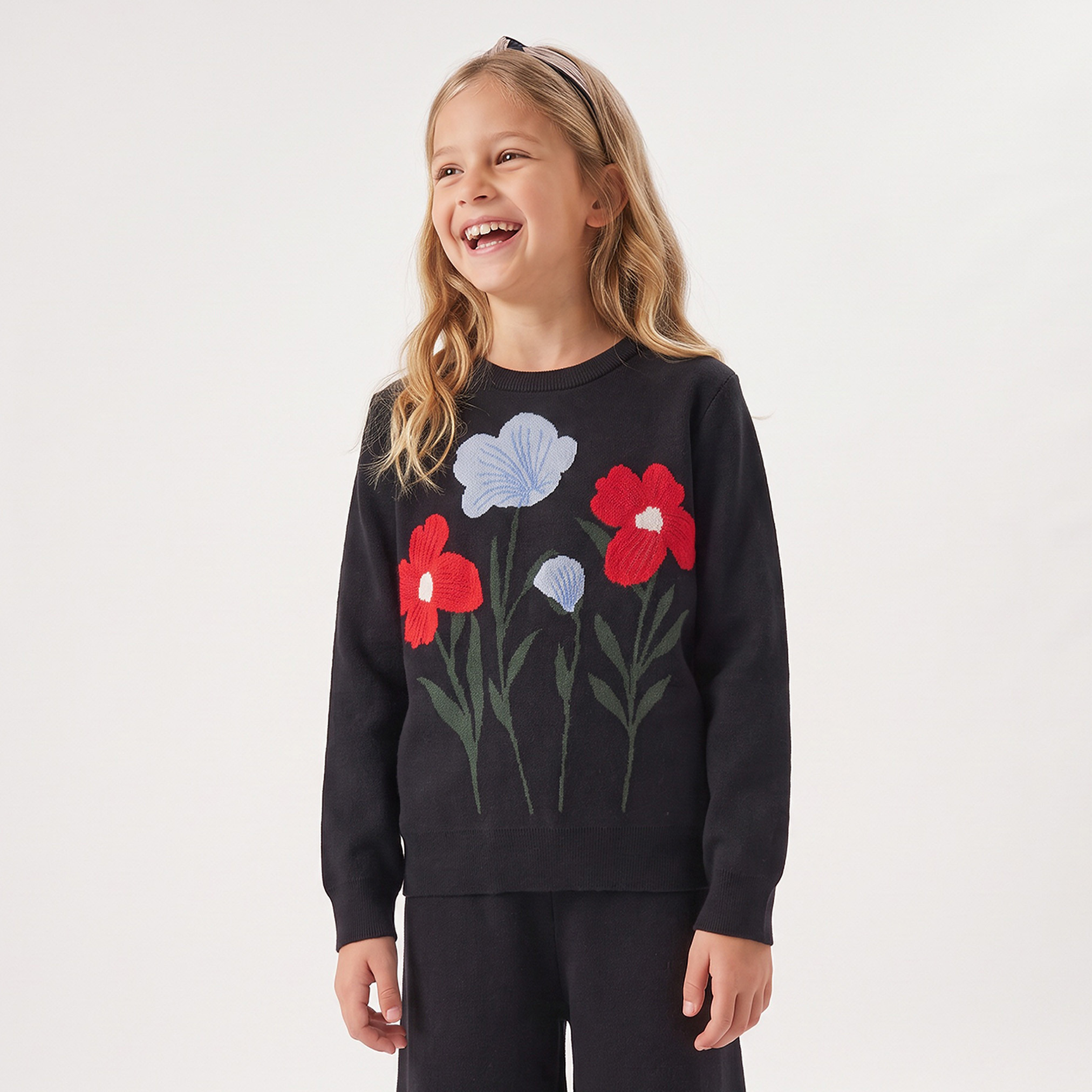 Juniors Crew Neck Long Sleeves Sweater and Pants Set with Floral Embroidery-girls-clothing-setsandcoords-image-2