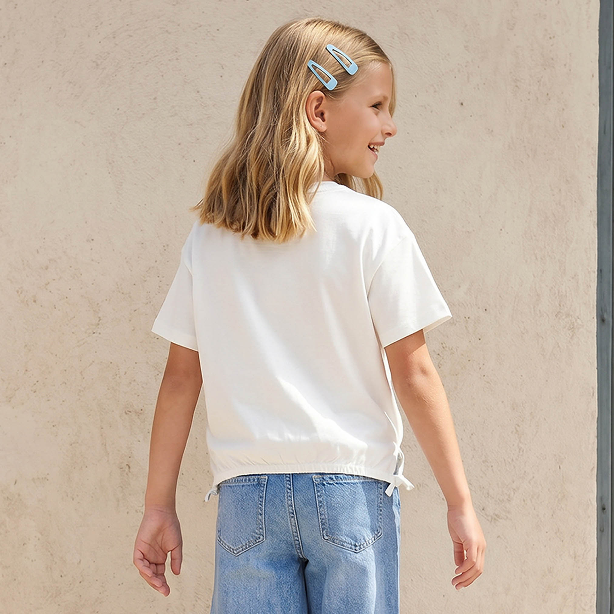 Juniors Crew Neck Short Sleeves T-shirt with Bow Print-girls-clothing-tshirts-image-3