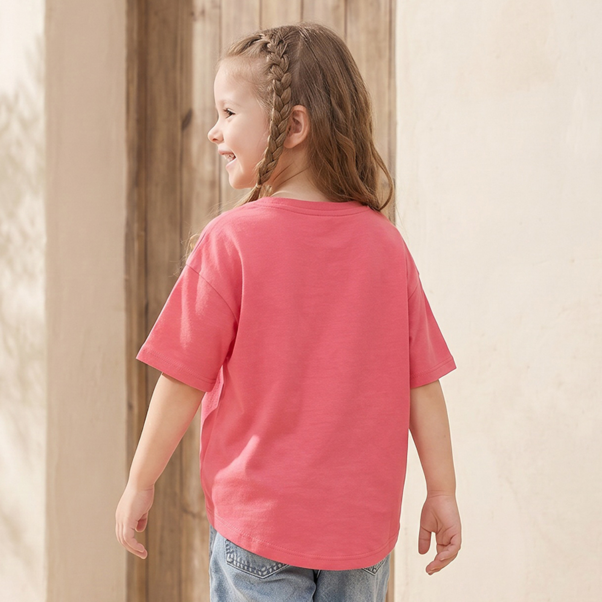 Juniors Crew Neck Short Sleeves T-shirt with Floral Applique-girls-clothing-tshirts-image-3