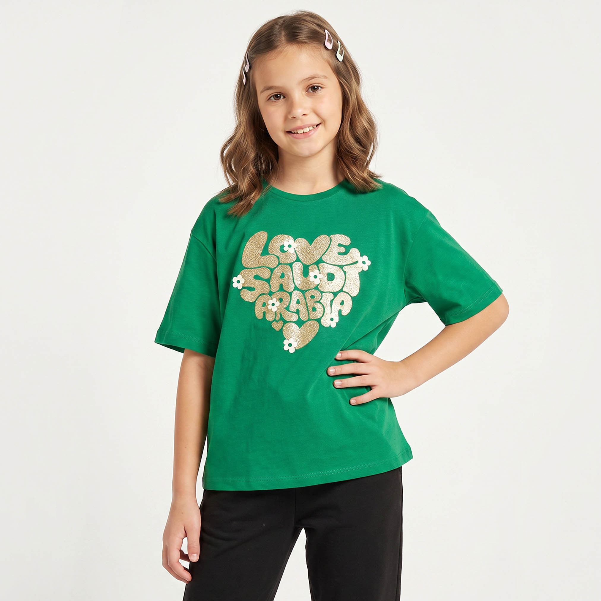 تيشيرت برقبة ضيقة وأكمام قصيرة وطبعات من جونيورز-girls-clothing-tshirts-image-1