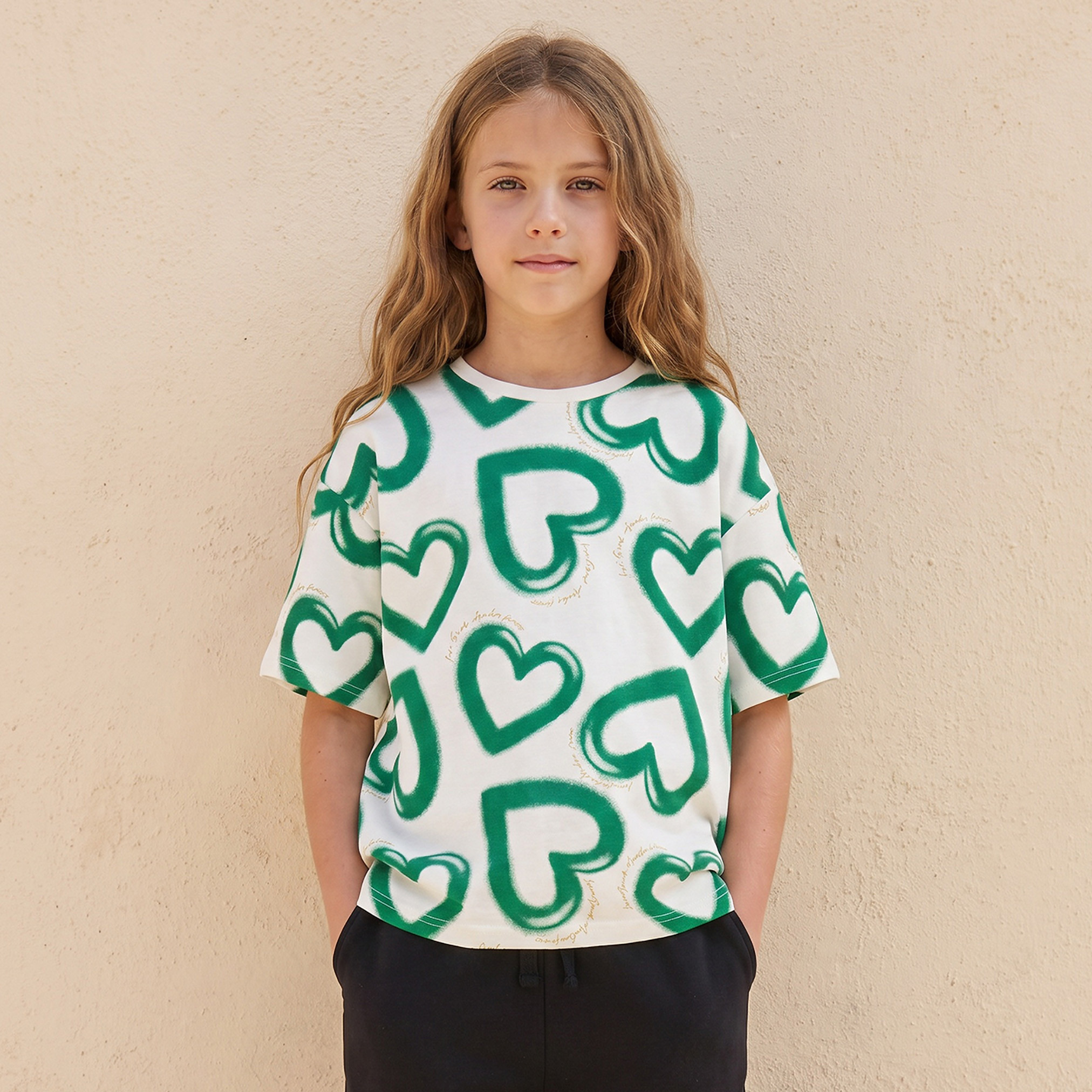 تيشيرت بياقة ضيقة وأكمام قصيرة وطبعات من جونيورز-girls-clothing-tshirts-image-1